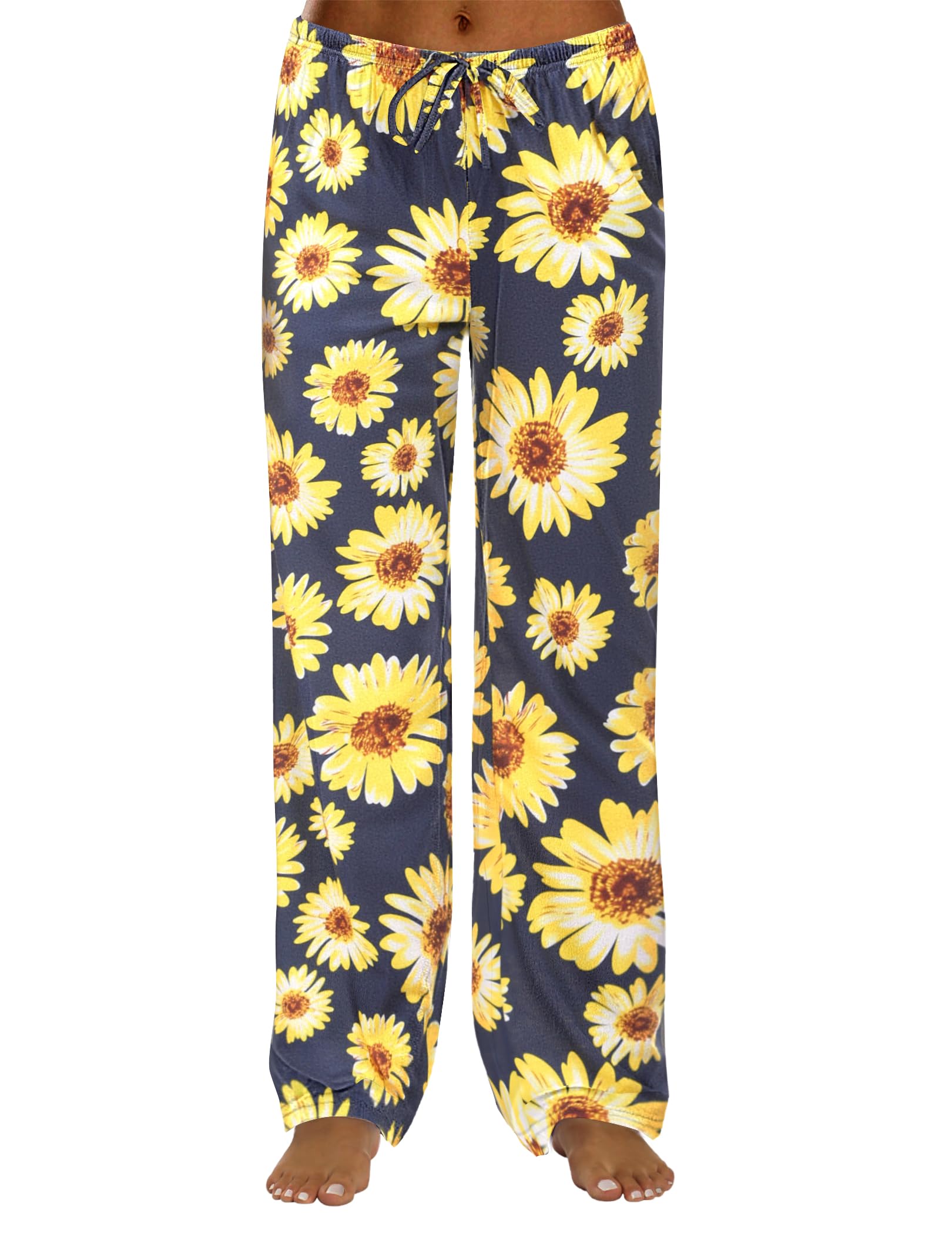 Ekouaer Women Pajama Pants Comfy Pj Bottom with Pockets Stretch Plaid Sleepwear Sunflower Print X-Large
