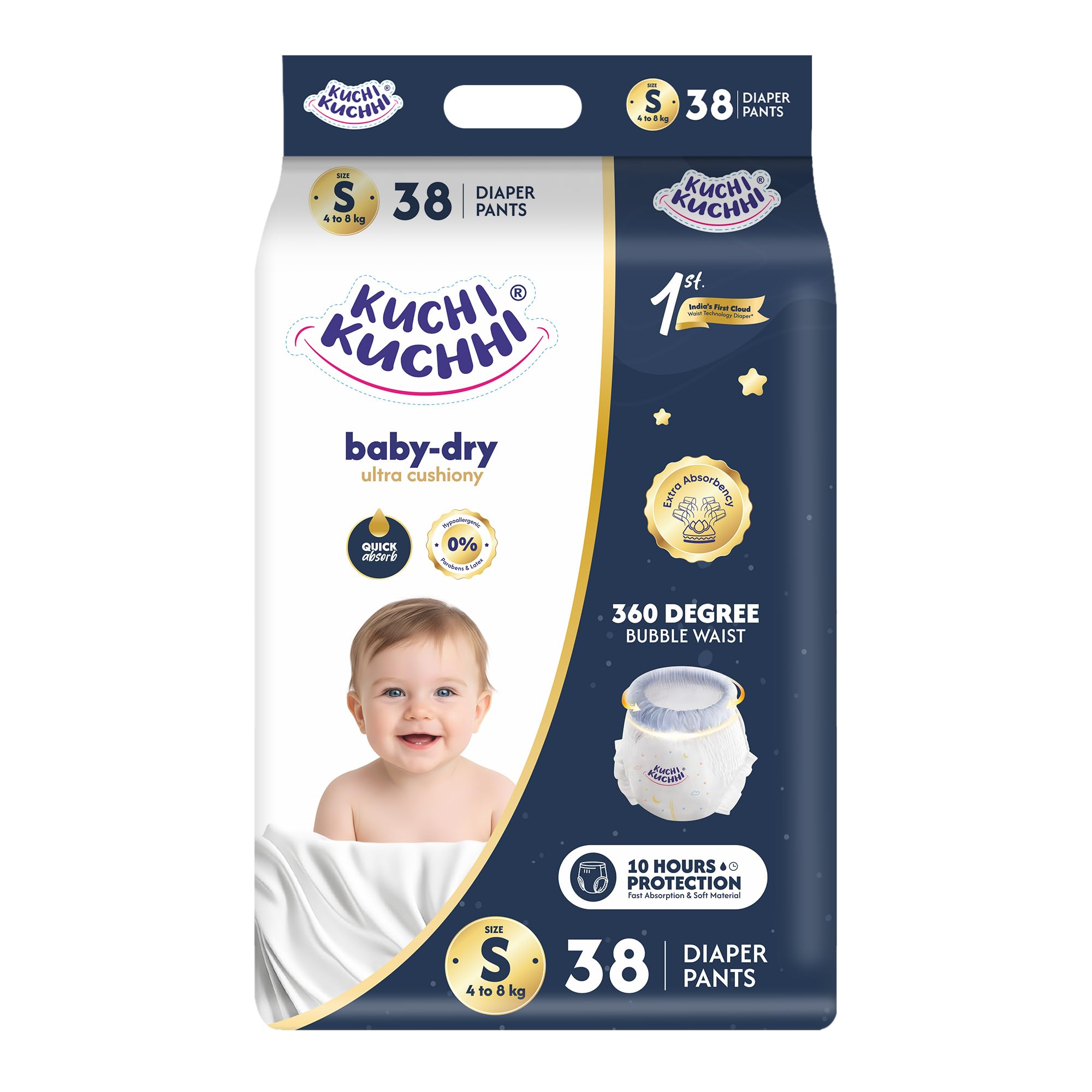 Premium super soft baby diaper with a 3D bubble top and super absorbent core | Added active leak barriers and wetness indicators- S Size, 38 Count-image-28