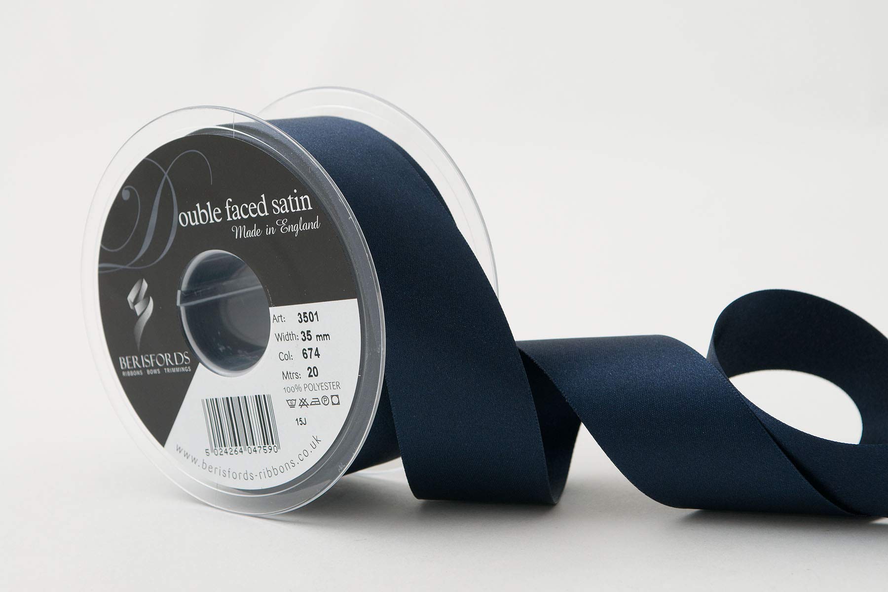 Berisfords Double FACE Poly Satin Ribbon, Midnight, 35 mm