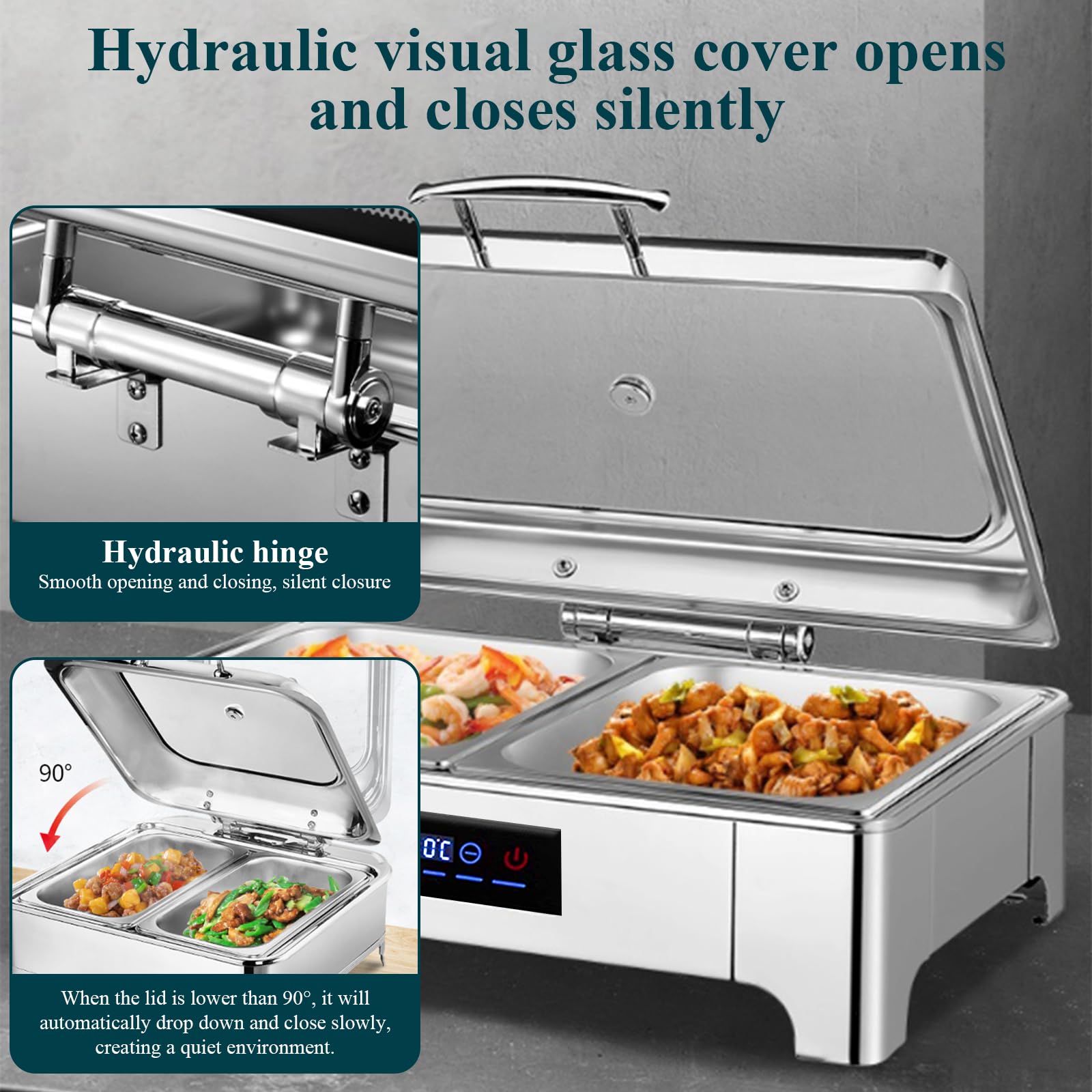 Chafing Dish Elettrico 9L Temperatura Regolabile 35-90℃(B,1/2 Pan) | 400W Scaldavivande Elettrico Professionale per Buffet in Acciaio Inox, Contenitore Scalda Cibo per Buffet, Ristoranti, Hotel