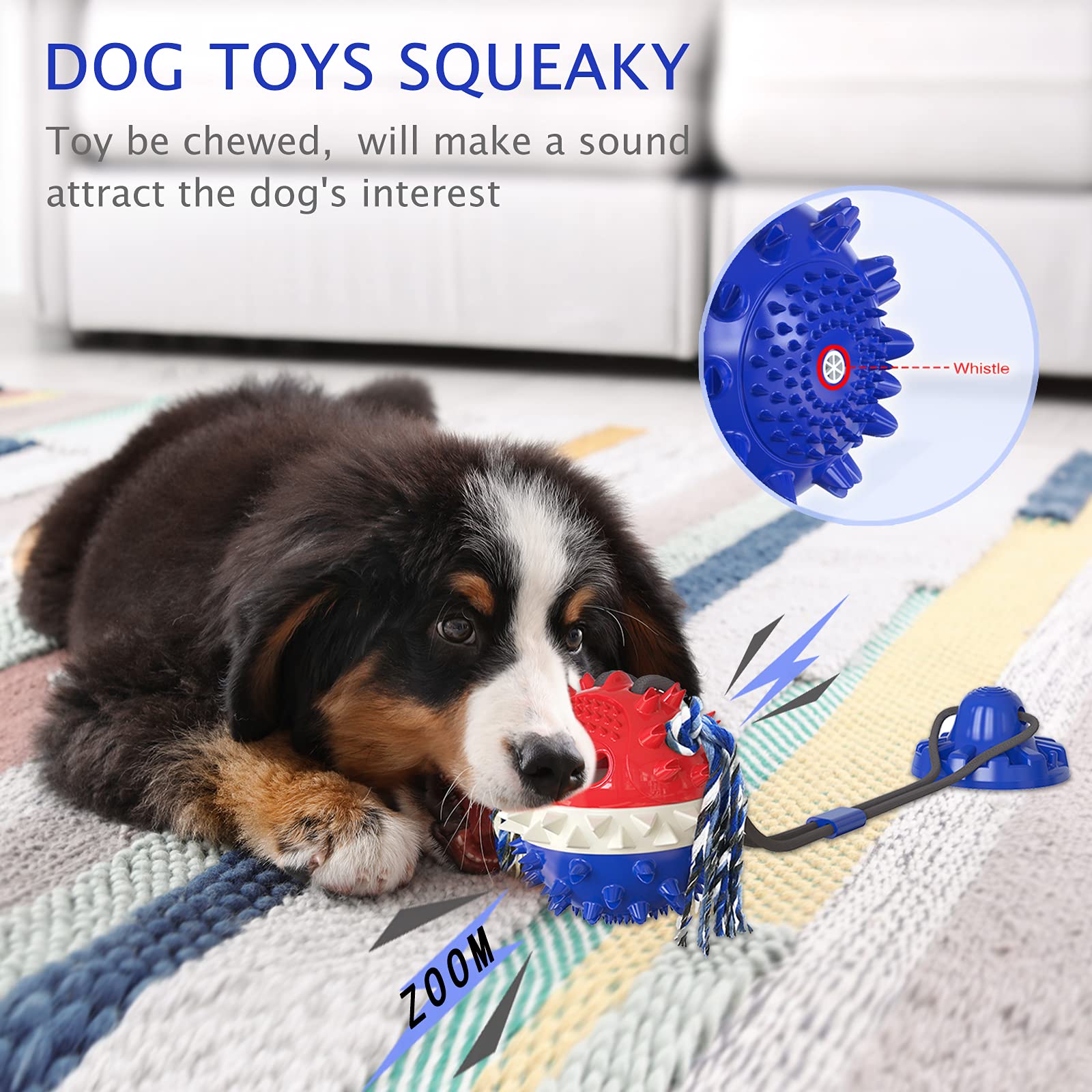 Askhald Hundespielzeug für aggressive Kauer mit Saugnapf, Seilspielzeug mit Saugnapf, Leckerli-Spielzeug für den Zahnungsreflex und Puzzle-Futterball (Marineblau)