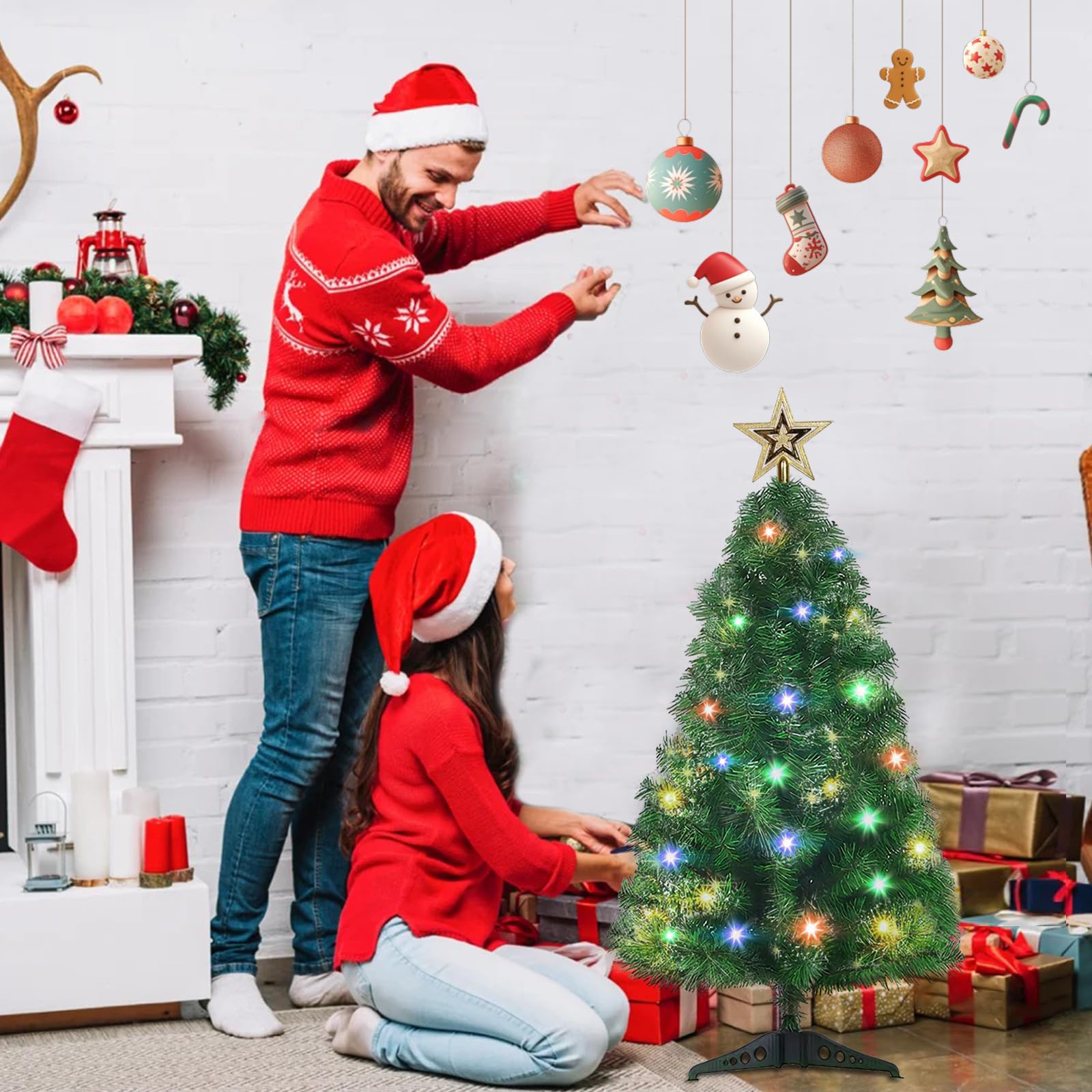 Árbol de Navidad artificial de 3 pies, mesa para decoración navideña, 140 consejos de rama, verde