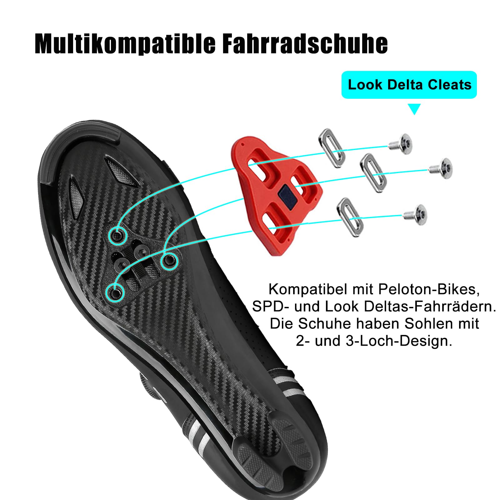 Zapatillas de ciclismo para hombre y mujer, para bicicleta de carretera, MTB, compatibles con look SPD SPD-SL Delta Lock Pedal Mountain Bike, Negro , 44 EU