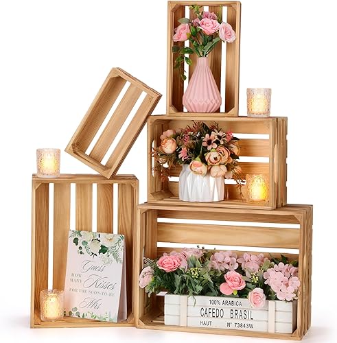 Soaoo 5 cajas decorativas de madera para anidar para exhibición de almacenamiento, 5 tamaños, cajas de almacenamiento decorativas de madera rústica