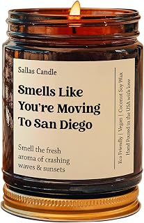 Smells Like You're Moving to San Diego Soy Wax Candle, Eco Friendly 4Oz & 9Oz Amber Candle, 9 Scent Options Gift