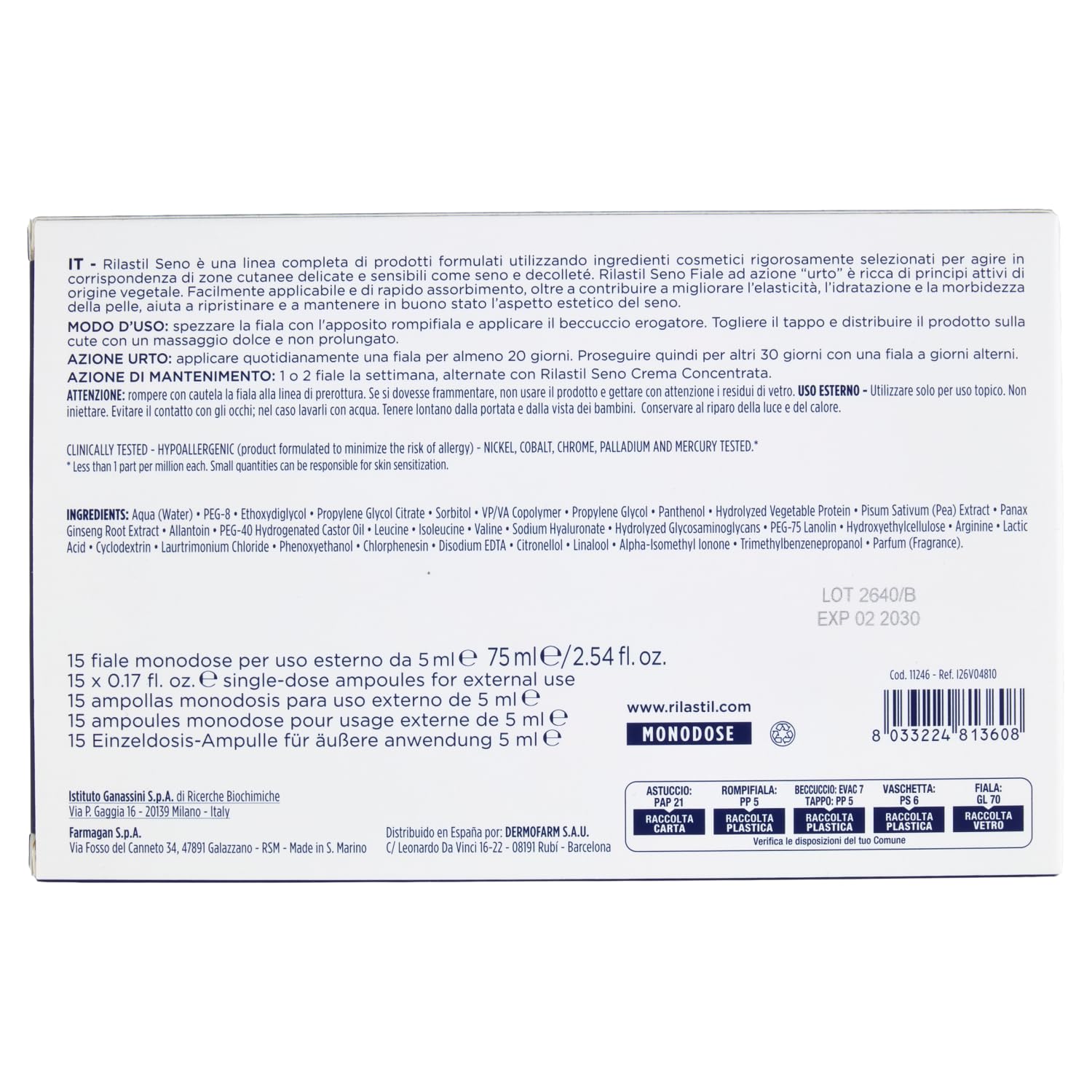 Rilastil Seno Ampullen, Intensivbehandlung, Feuchtigkeitsspendend und Glättend, 15 x 5 ml