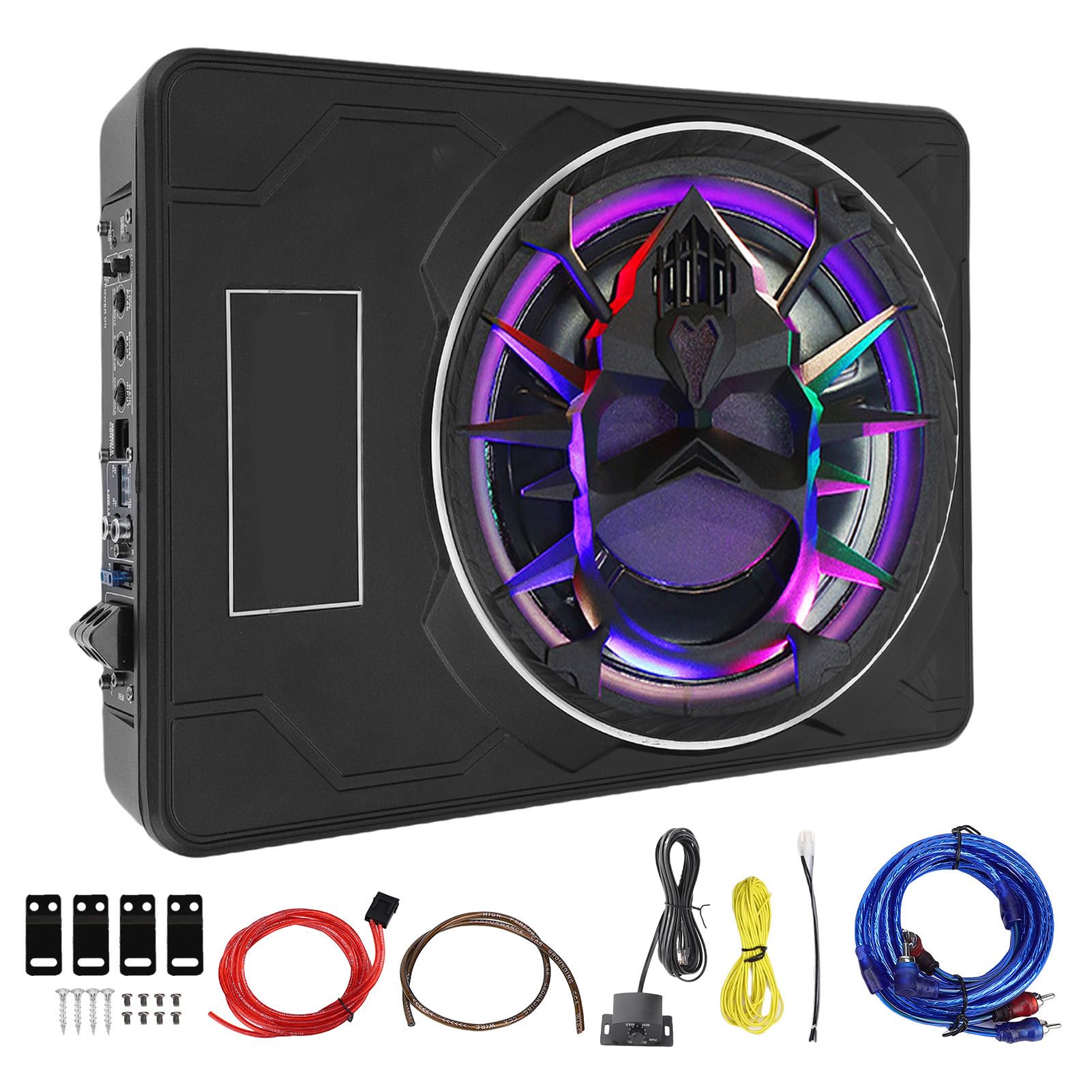 Aktywny Subwoofer Samochodowy o Mocy 800 W, 10 Cali, Supercienka, Wodoodporna Konstrukcja IPX4 z synchronizacją świateł LED z zapłonem. Wbudowany Obwód do Systemu Dźwiękowego W Samochodach