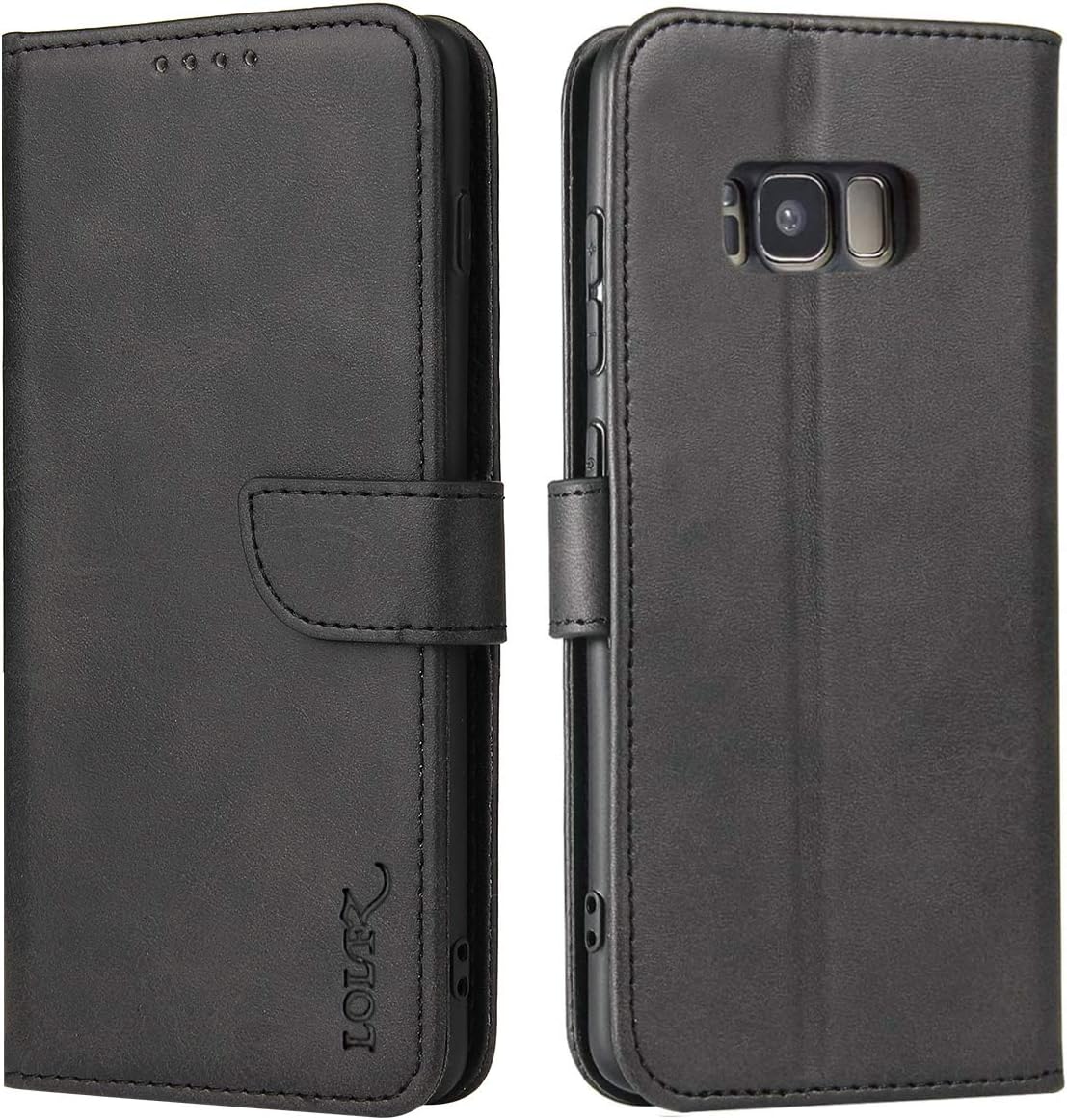 LOLFZ Handyh lle f r Samsung Galaxy S8 Premium D nne Schutzh lle mit Kartenfach Standfunktion Magnetische Klapph lle PU Leder Sto fest Handytasche f r Galaxy S8 - Schwarz