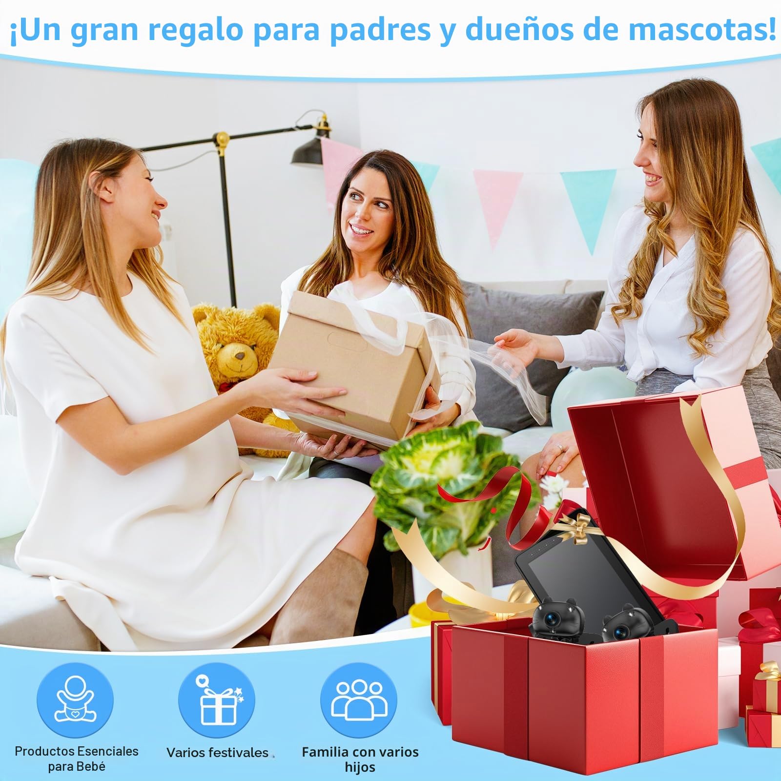 Cámara doble para coche de bebé para 2 niños, pantalla dividida de 6.9 pulgadas, pantalla HD ultra ancha con dos cámaras, fácil configuración, cámaras de visión nocturna giratorias, ideal para padres