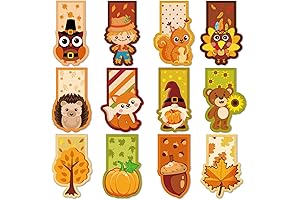 Whaline 48Pcs Thanksgiving Bookmarks - Cartoon Pumpkin Maple Leaf Gnome Magnet Page Markers