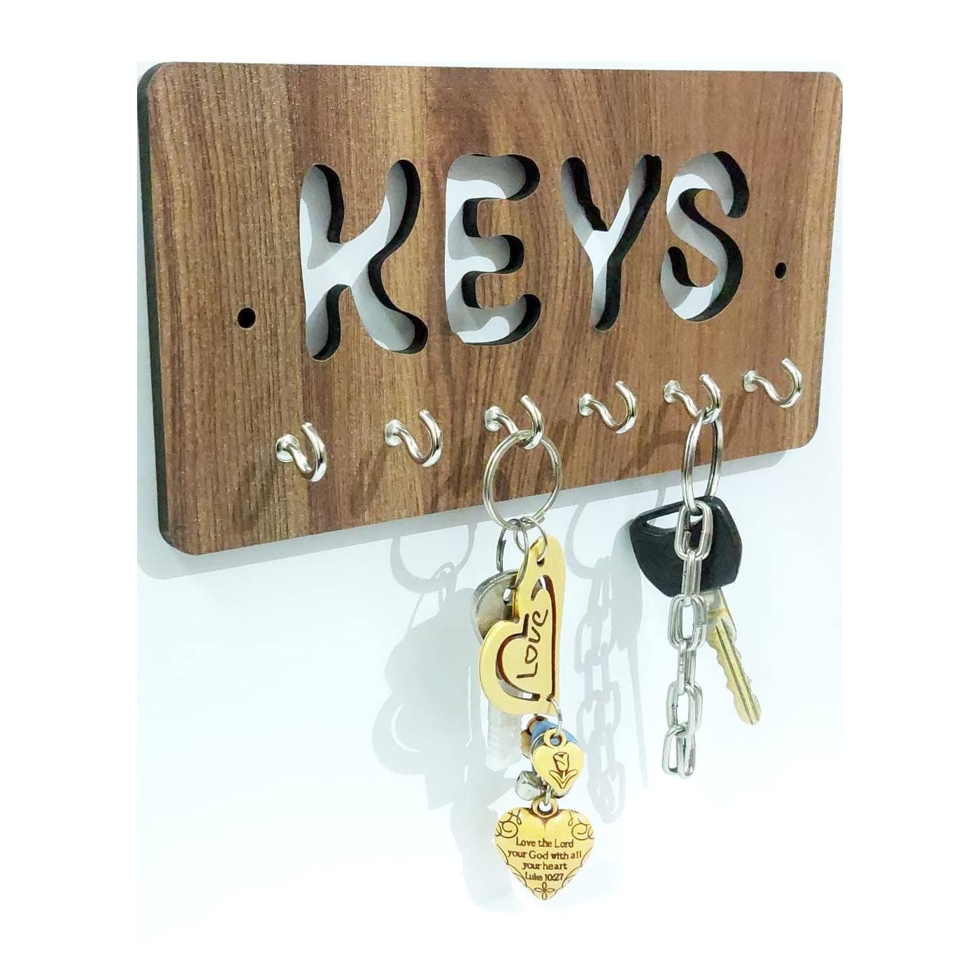 Kitchenwell KEYS Design key holder for wall & Home Decore (Key Stand, Brown, Pack of 1) Amazon