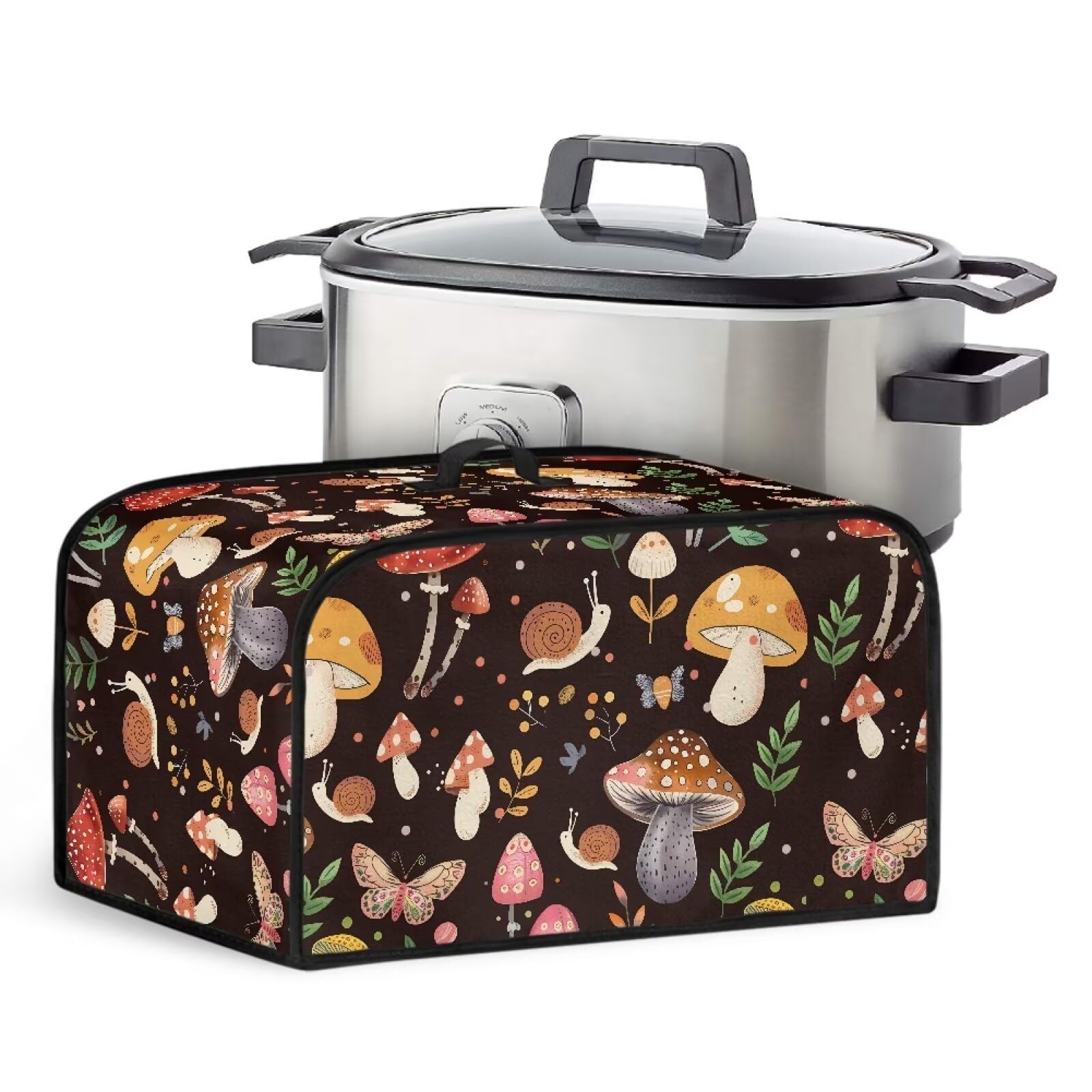 TODIYADDU Mushroom Snail Slow Cooker Dust Cover Floral Butterfly Air Fryer Cover with Handle and Storage Pocket for
