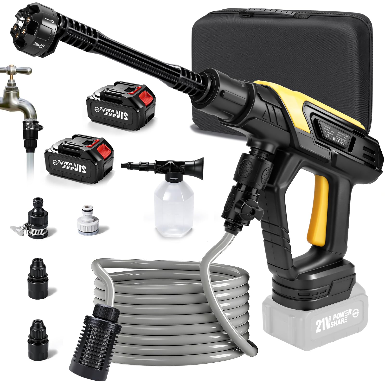 Akku Hochdruckreiniger Kompatibel mit Makita 18V, 6-in-1 Drehdüse, 360L/H