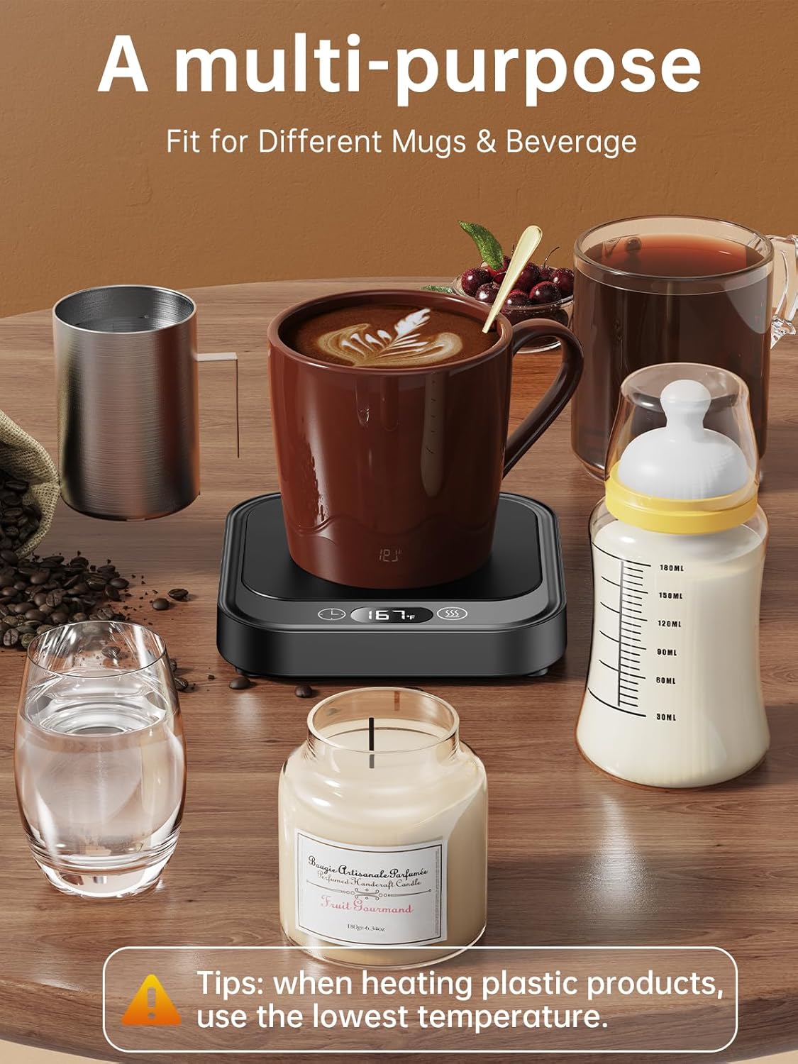 LAOION Mug Warmer - 40W Coffee Cup Warmer for Desk with Auto Shut Off, Smart Electric Candle Warmer with 4 Temp & Time Settings, Coffee Gifts for Beverage, Tea, Water, Milk in Home & Office (Black)