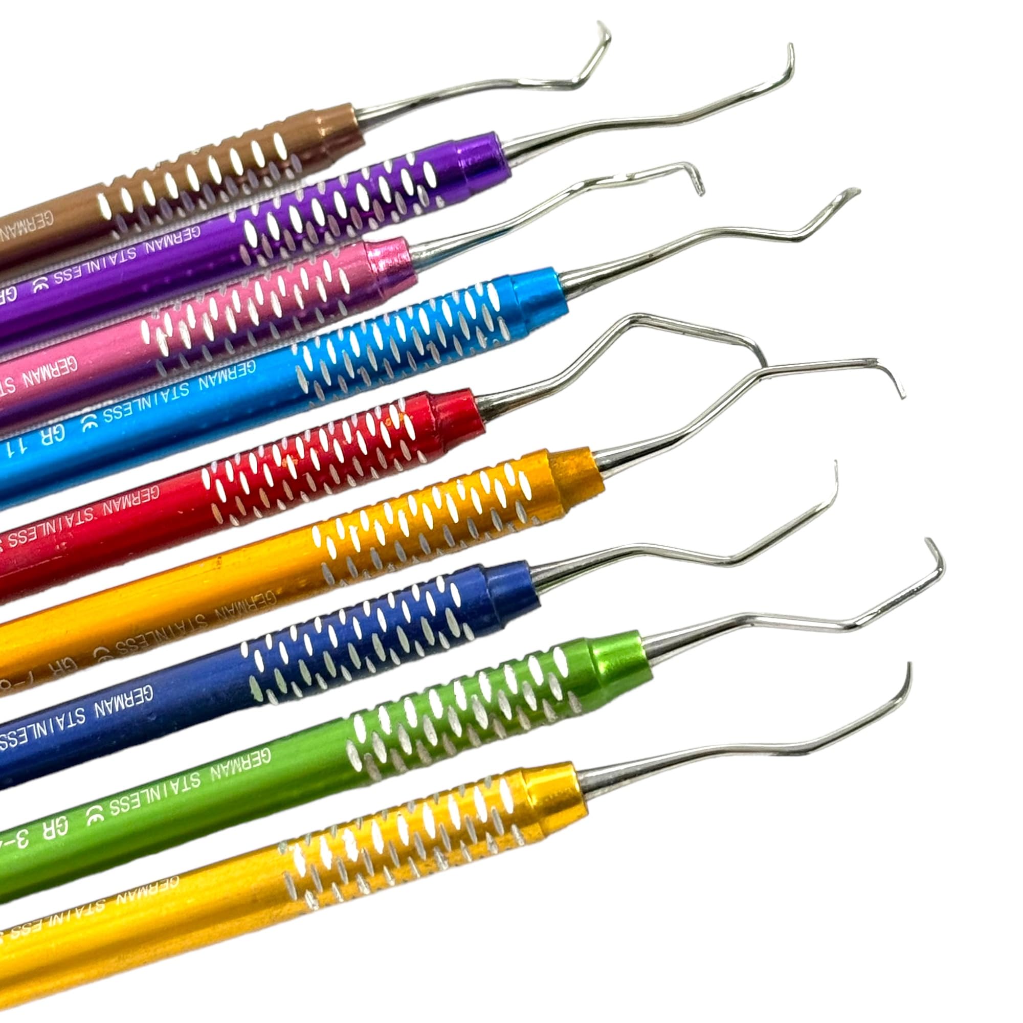 9 Pack - Color Coded Gracey Dental Curettes Periodontal Scalers, Double-Ended, Light-Weight Design - Dental Instruments - German Stainless
