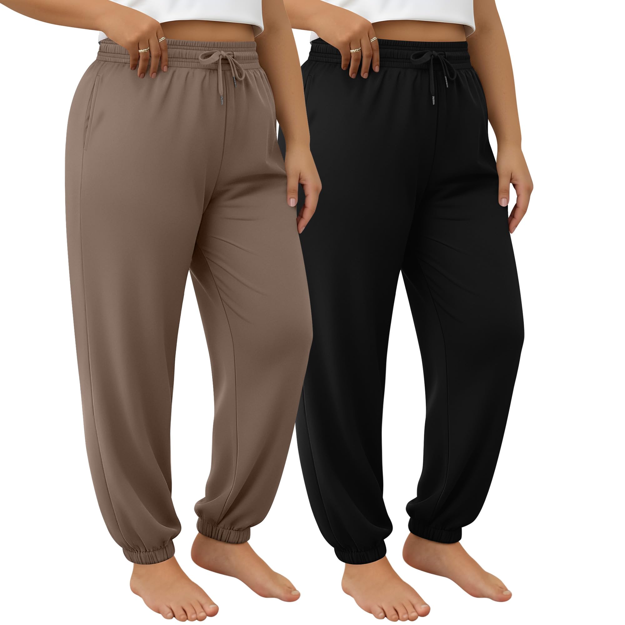 2 Pack Womens Plus Size Joggers Drawstring Loose Baggy Sweatpants Cozy Athletic Casual Yoga Pants with Pockets