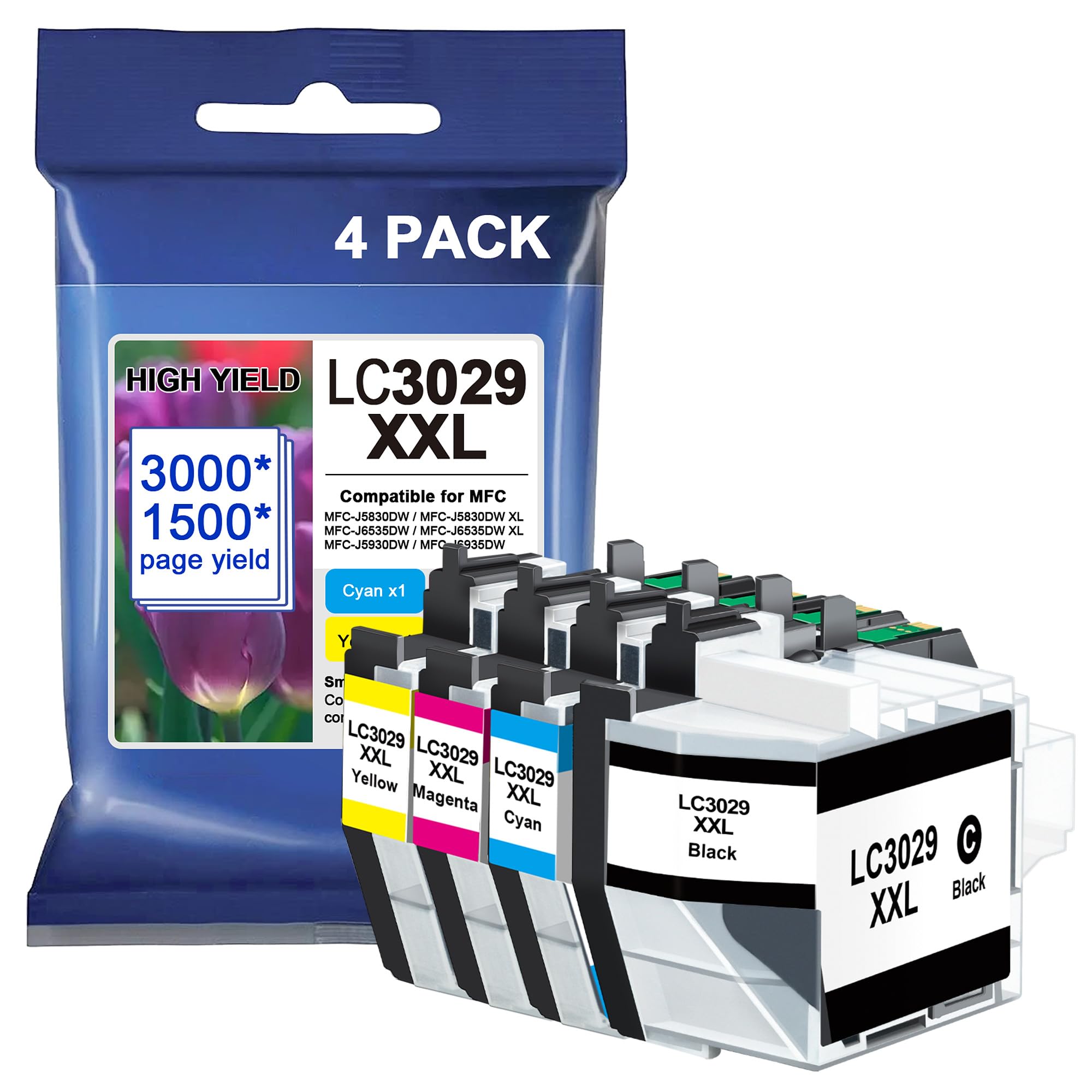 LC3029XXL Ink Cartridges LC3029 4PK Super High Yield Compatible for Brother LC3029 Ink Cartridges MFC-J5830DW MFC-J5830DWXL MFC-J6935DW Printer, 4-