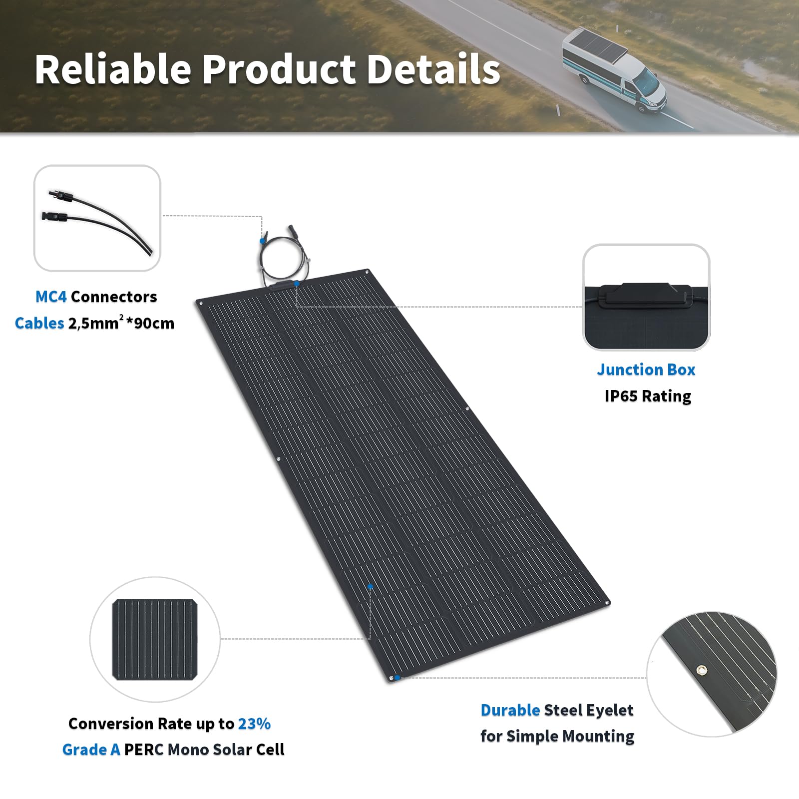 Aumotop Flexibel zonnepaneel, 300 W, 12 V, 24 V, mono, met laadregelaar