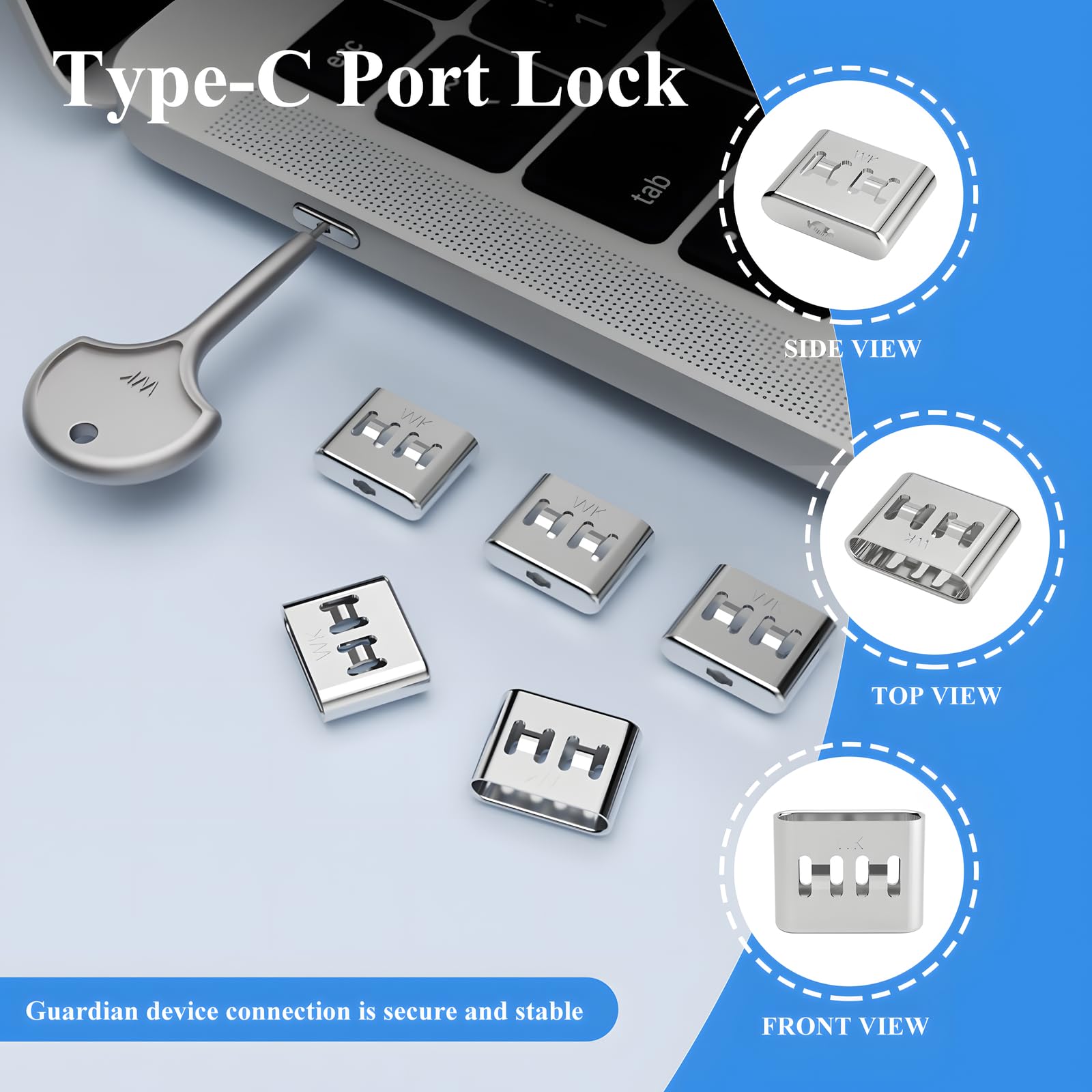 105 cerraduras de seguridad antirrobo USB tipo C con 10 llaves de metal antiroturas, compatibilidad universal para todos los dispositivos tipo C, protección de datos mejorada