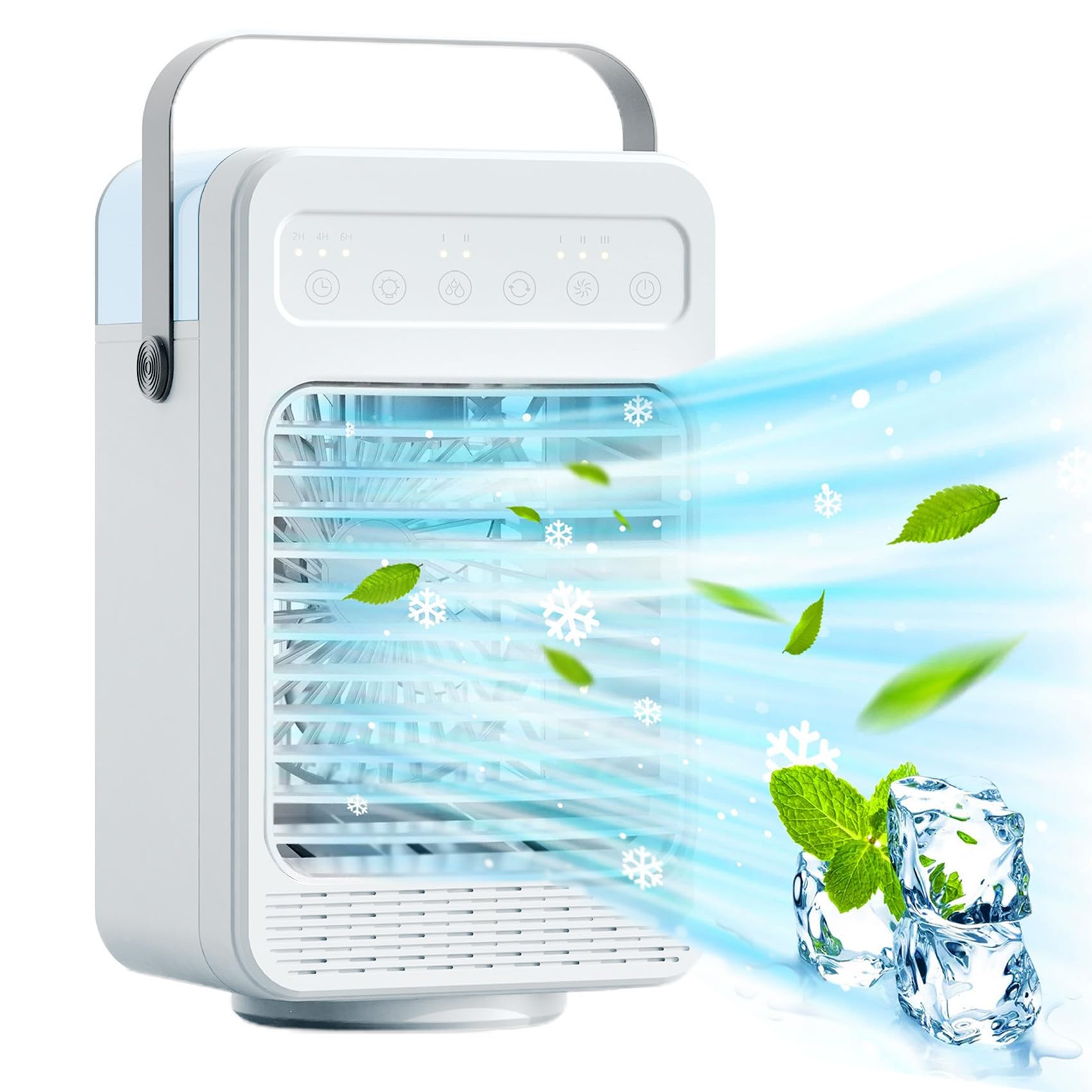 Aire Acondicionado Portatil, Mini Enfriador de Aire Acondicionado, Enfriador de Agua 4 en 1, 4 velocidad del viento, humidificador de 2 niveles, aire acondicionado personal para habitación y oficina