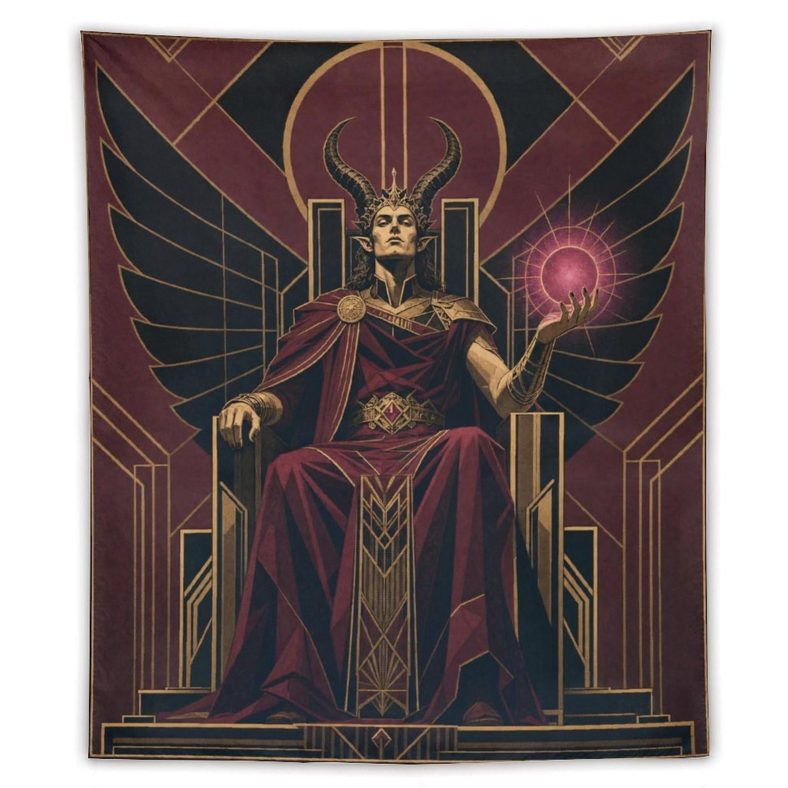 H3B8U2Y5 Winged King on Throne Wall Tapestry, Fantasy Illustration Style