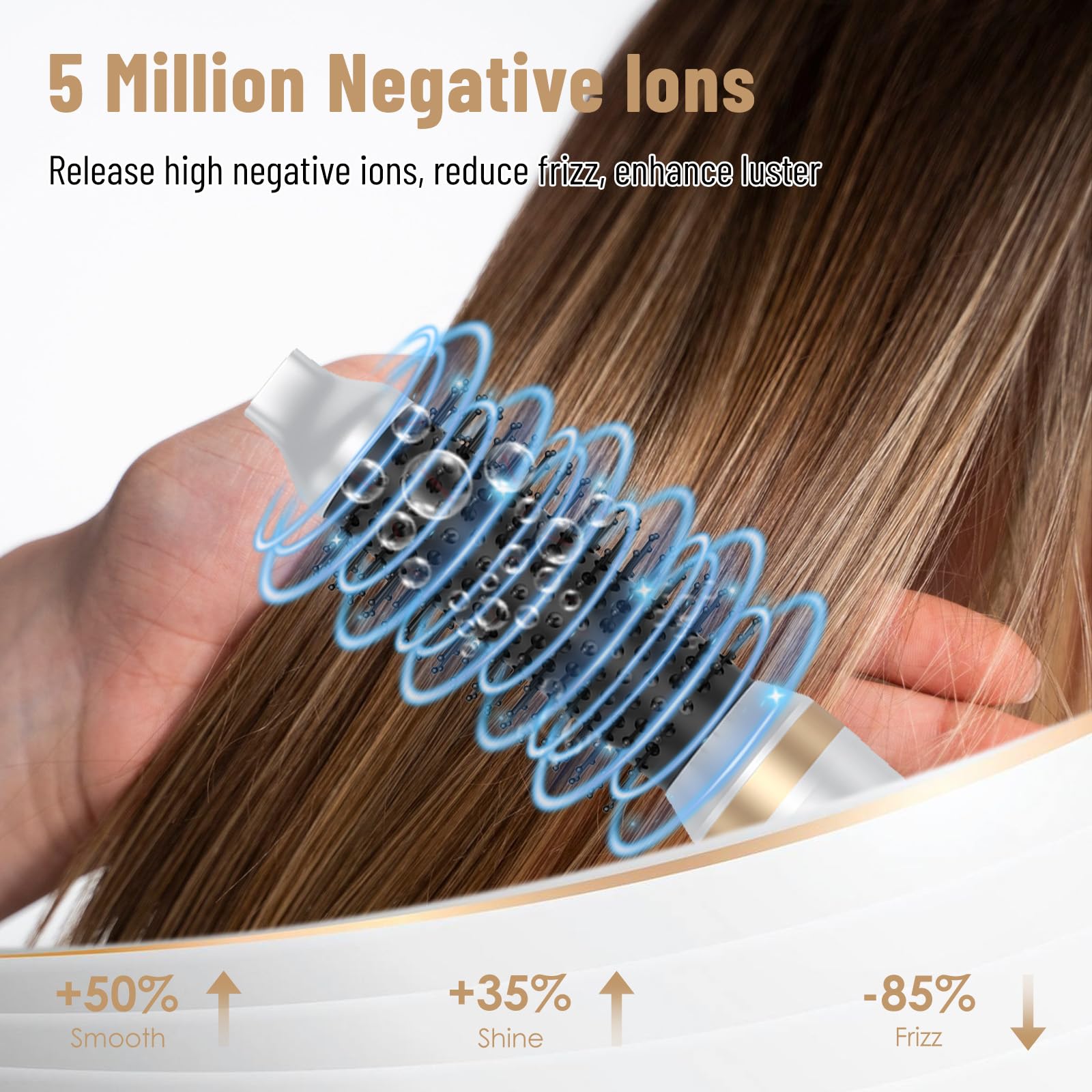 Cepillo secador de pelo Air Styler 5 en 1, moldeador Desmontable multifuncional con Iones Negativos Secador, Rizador y Cepillo Térmico para Cabello Seco, Liso y Rizado