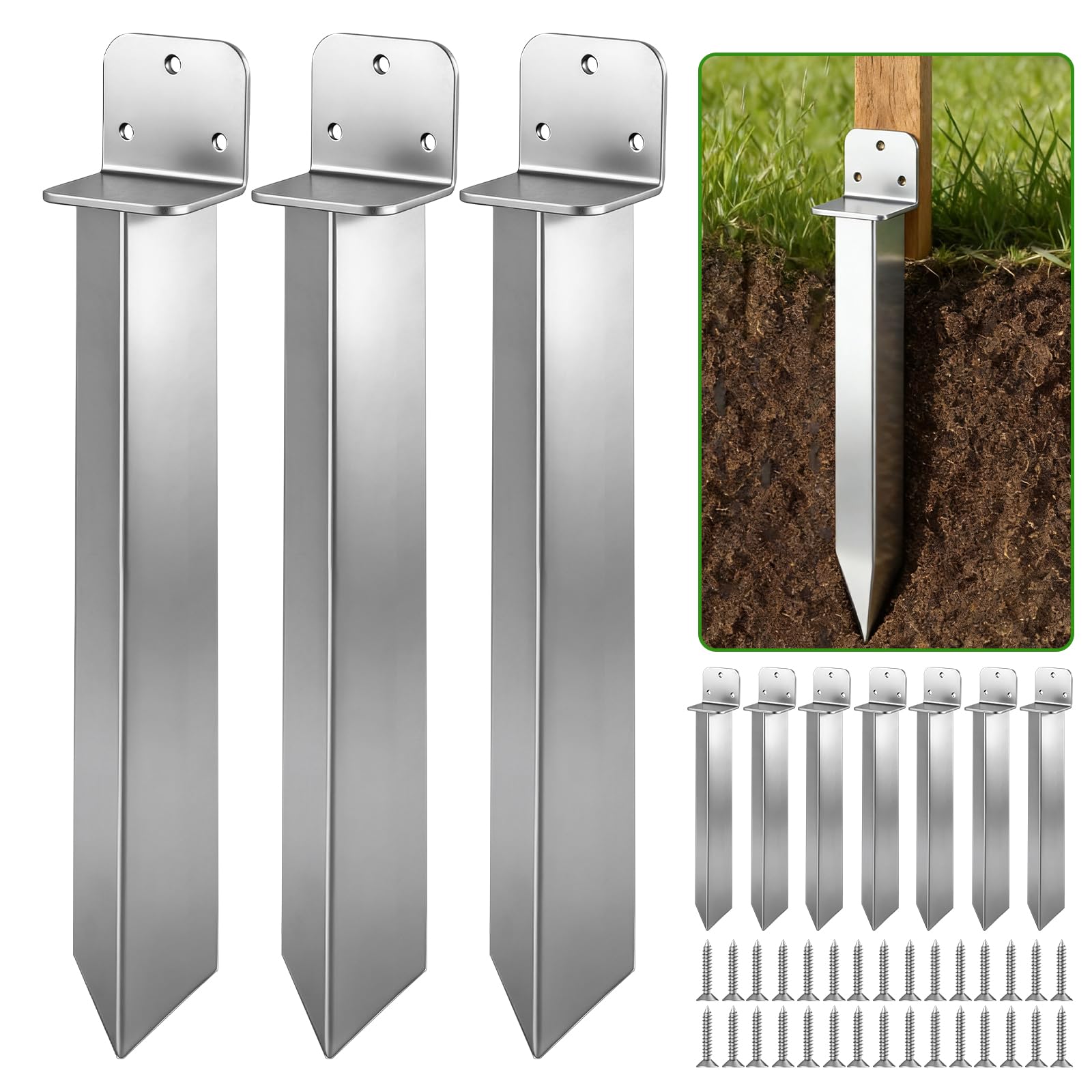 10er Set Erdanker Bodenanker 40cm Heringe Erdnägel Stabil, Bodenanker Schaukel mit 30 Schrauben, 5cm Breite, Erdspieße Metall für Schaukel Schuppen Hund Carport Camping