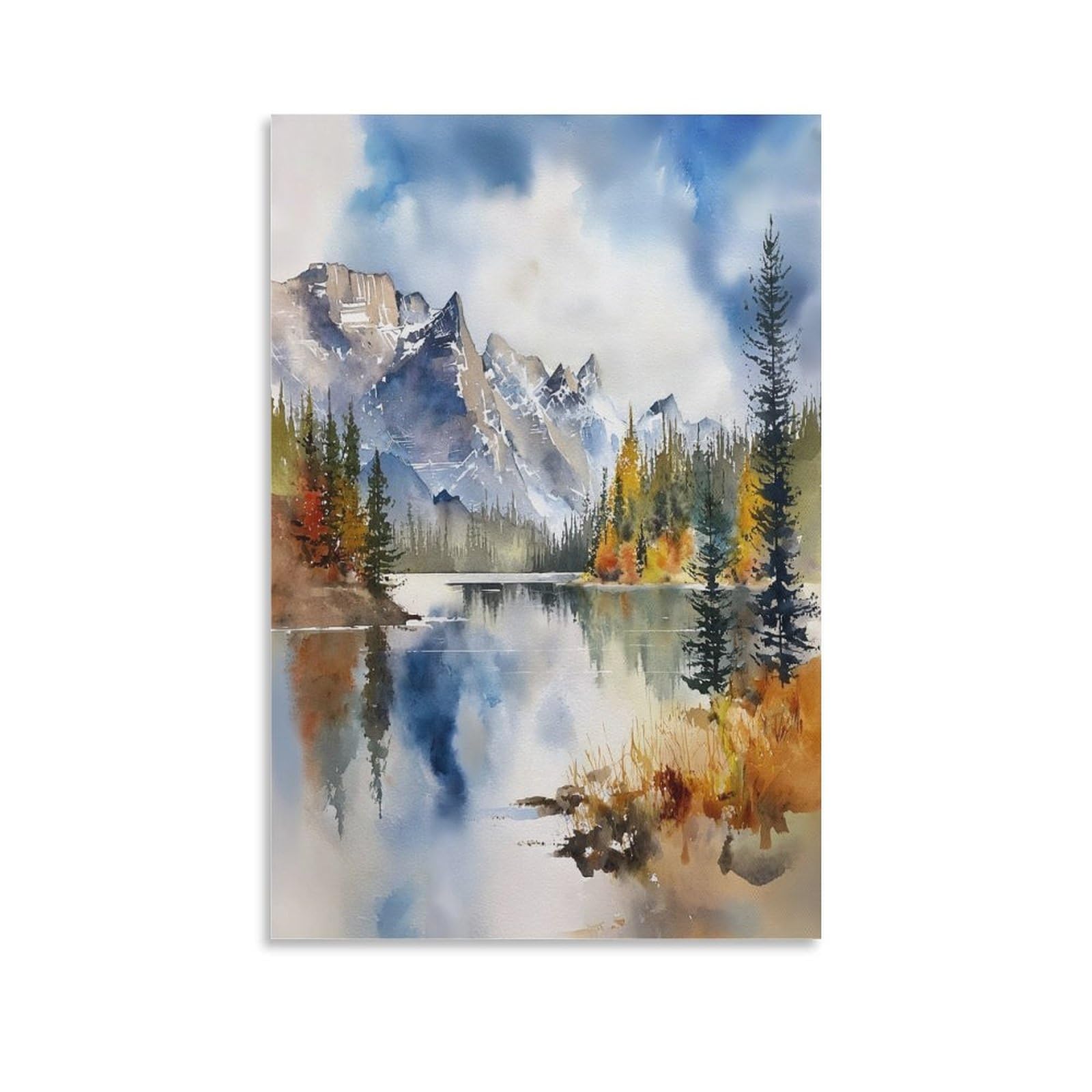 XWYMXZ Banff Watercolor Painting Canadian Rocky Mountain Posters Tree 24x36inch(60x90cm) Vintage Watercolor Canvas Art