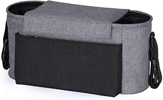 DoerSpace Bolso Organizador de Cochecito para Mamá, Bebé Bolsa Organización para Silla de Paseo, Universal, Multifuncional, Gran Capacidad con Anillo de Acero y Correa Ajustable, Gris