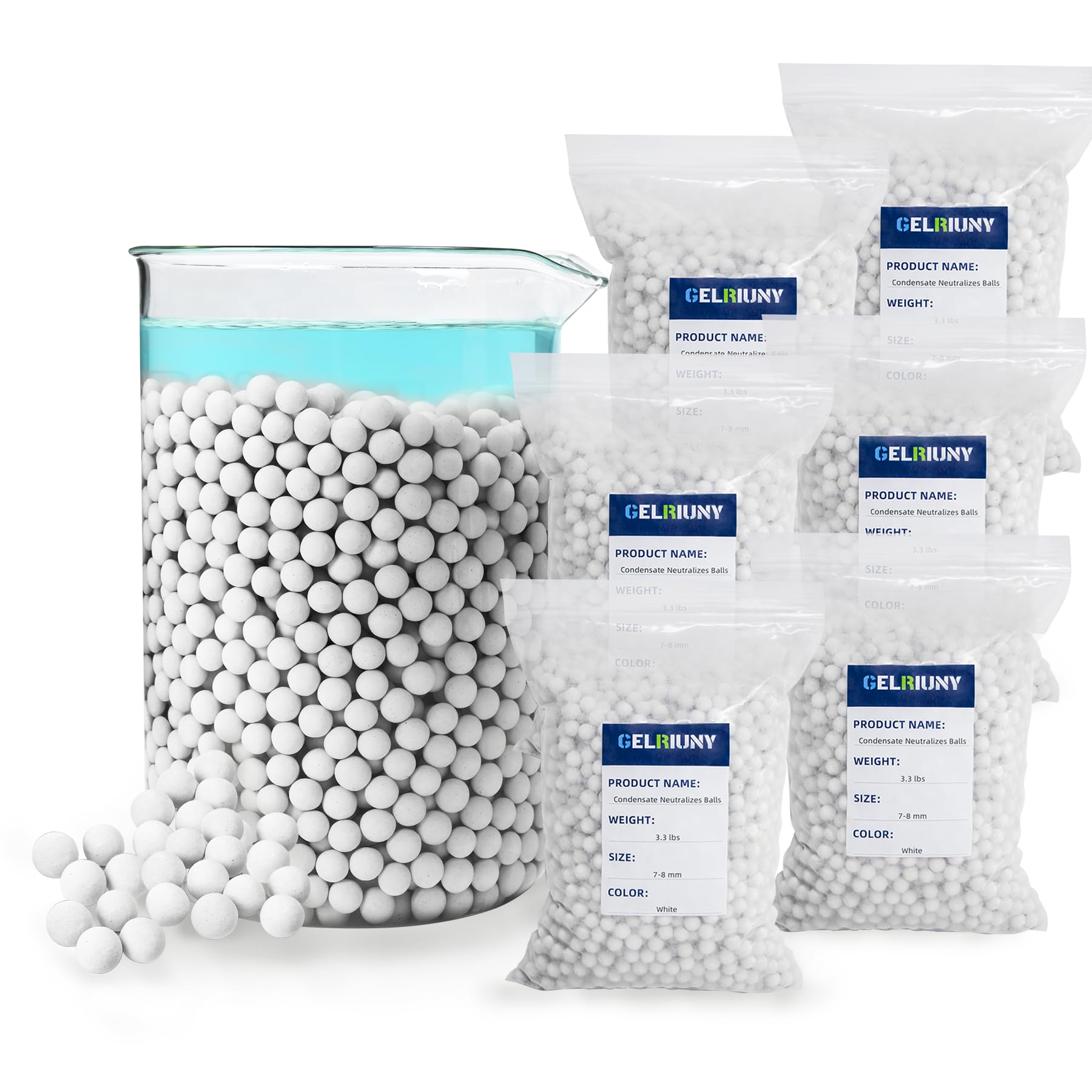 Neutralizador de condensado de 20 libras, 6 paquetes, pellets neutralizadores de condensado ácido, pellets de 7-8 mm para filtro de medios de calentador de agua (6 paquetes)