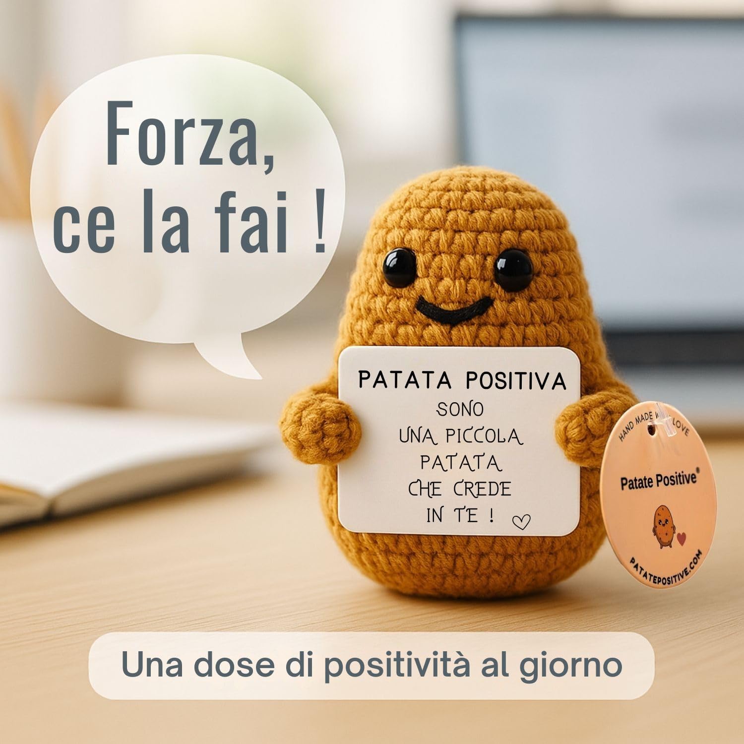 Patata Positiva© | Regalo Originale e Divertente | Decorazione Casa | Idea Simpatica | Compleanno & Festa | Bambina Donna Uomo Sorella Amico ADO | Sorpresa Collega Ufficio | Peluche Motivazionale
