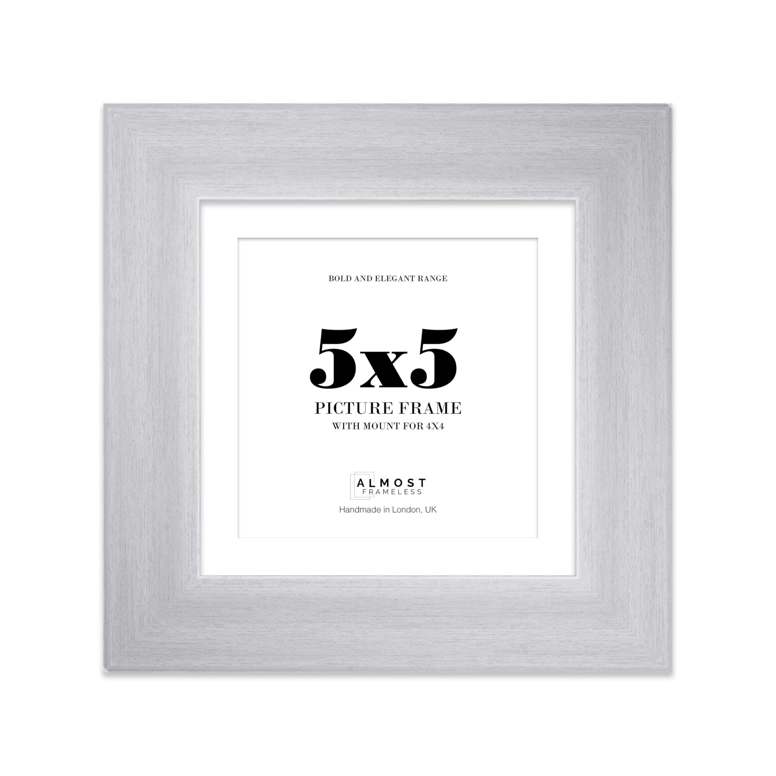 5x5" Silver Square Frame With Mount for 4x4" Pictures 28mm Edge Frame Display with Wall Hooks and Kickstand, 1 Pack