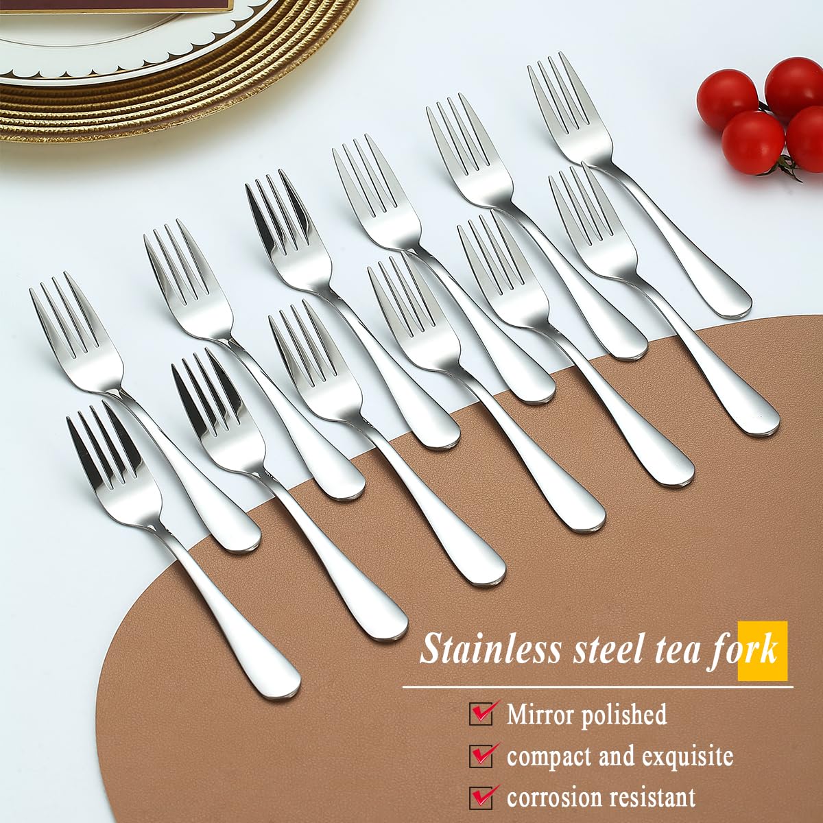 Evanda Lot de 24 fourchettes à dessert en acier inoxydable de 14,3 cm pour fruits, gâteaux, fromages, fêtes, cafés, restaurants, faciles à nettoyer, passent au lave-vaisselle