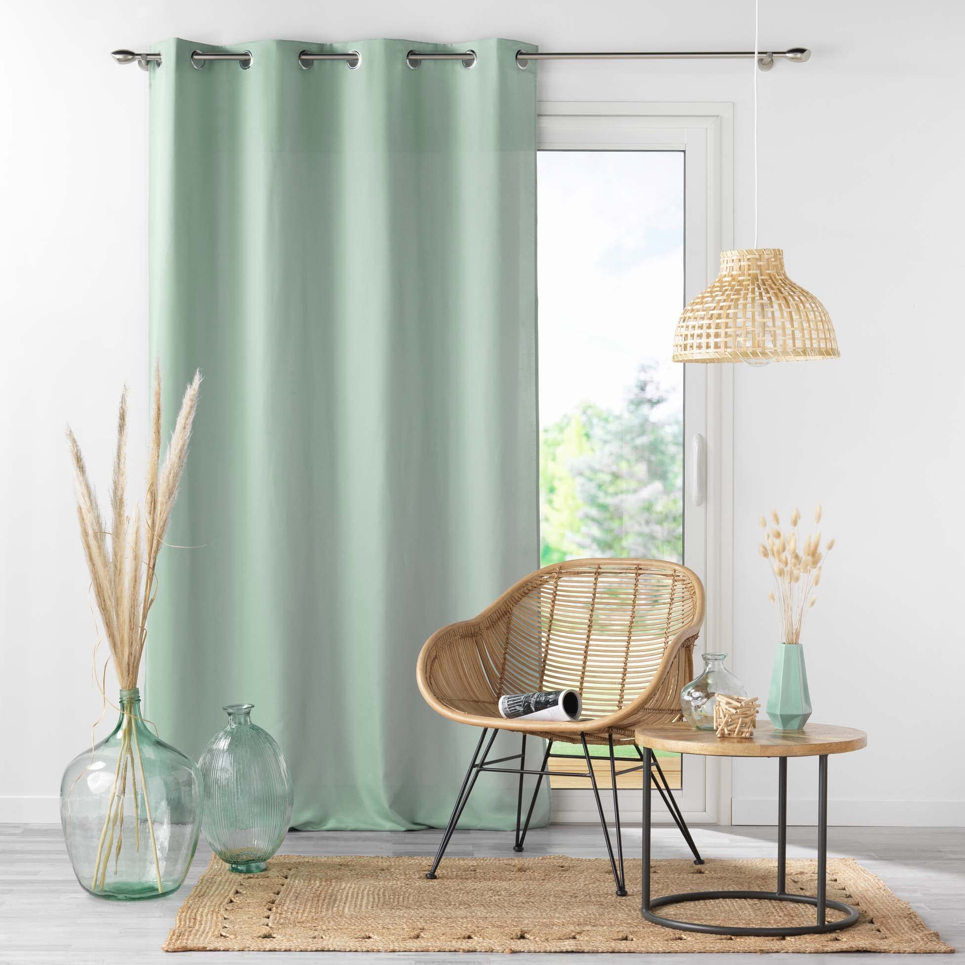 Tenda Douceur D'Intérieur Con Occhielli – 140x280 Cm – Colore Salvia – Poliestere - copertina