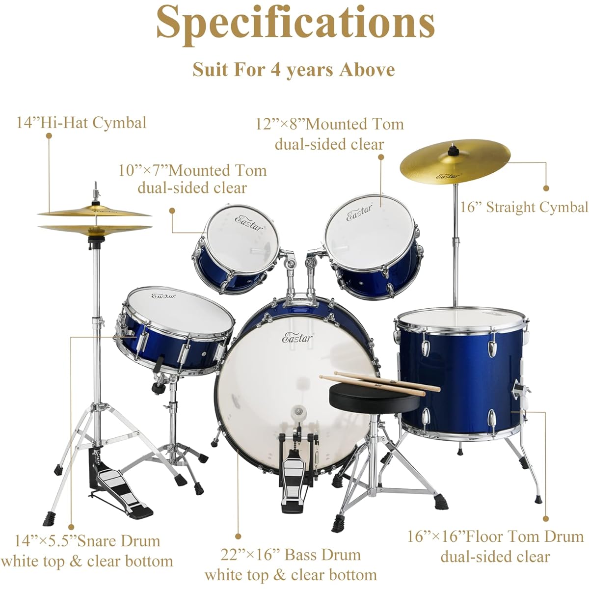 Bass Drum Gammon Kids Drum Set Gammon Percussion 5-Piece Junior