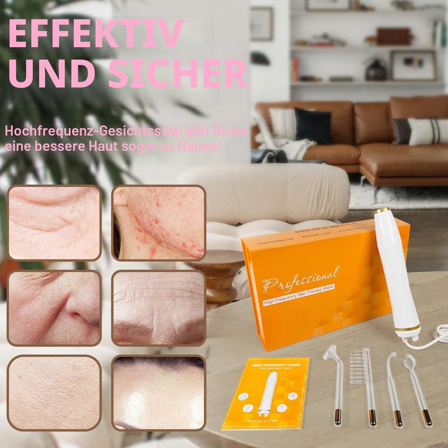 TUMAKOU Hochfrequenzstab Gesicht - Hochfrequenz Gerät mit 4 Stab