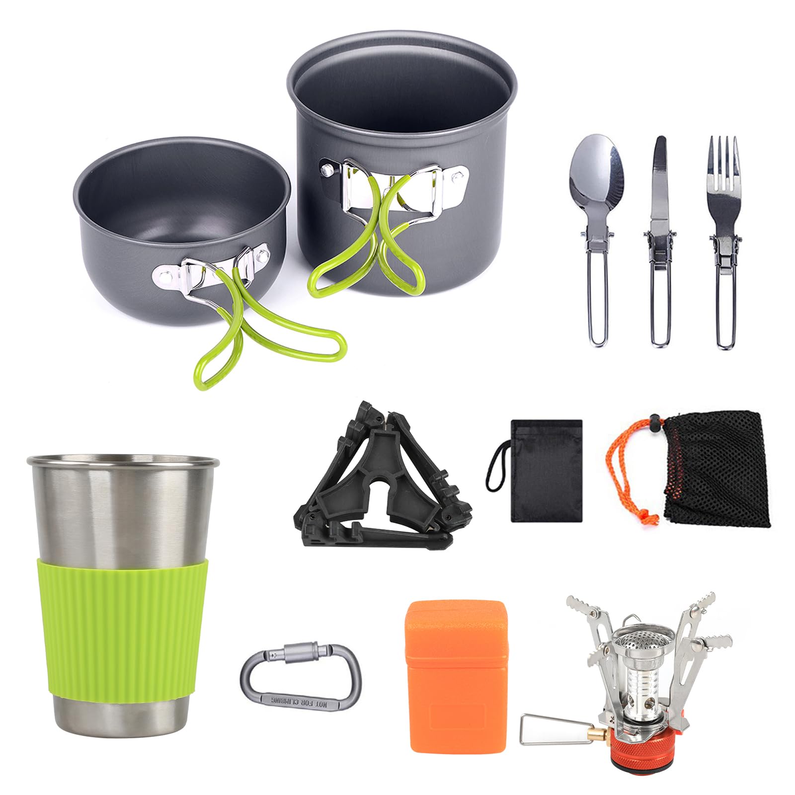 Set Pentole Da Campeggio Padarsey 16 Pezzi – Alluminio Antiaderente, Per 1-2 Persone, Con Fornello E Posate