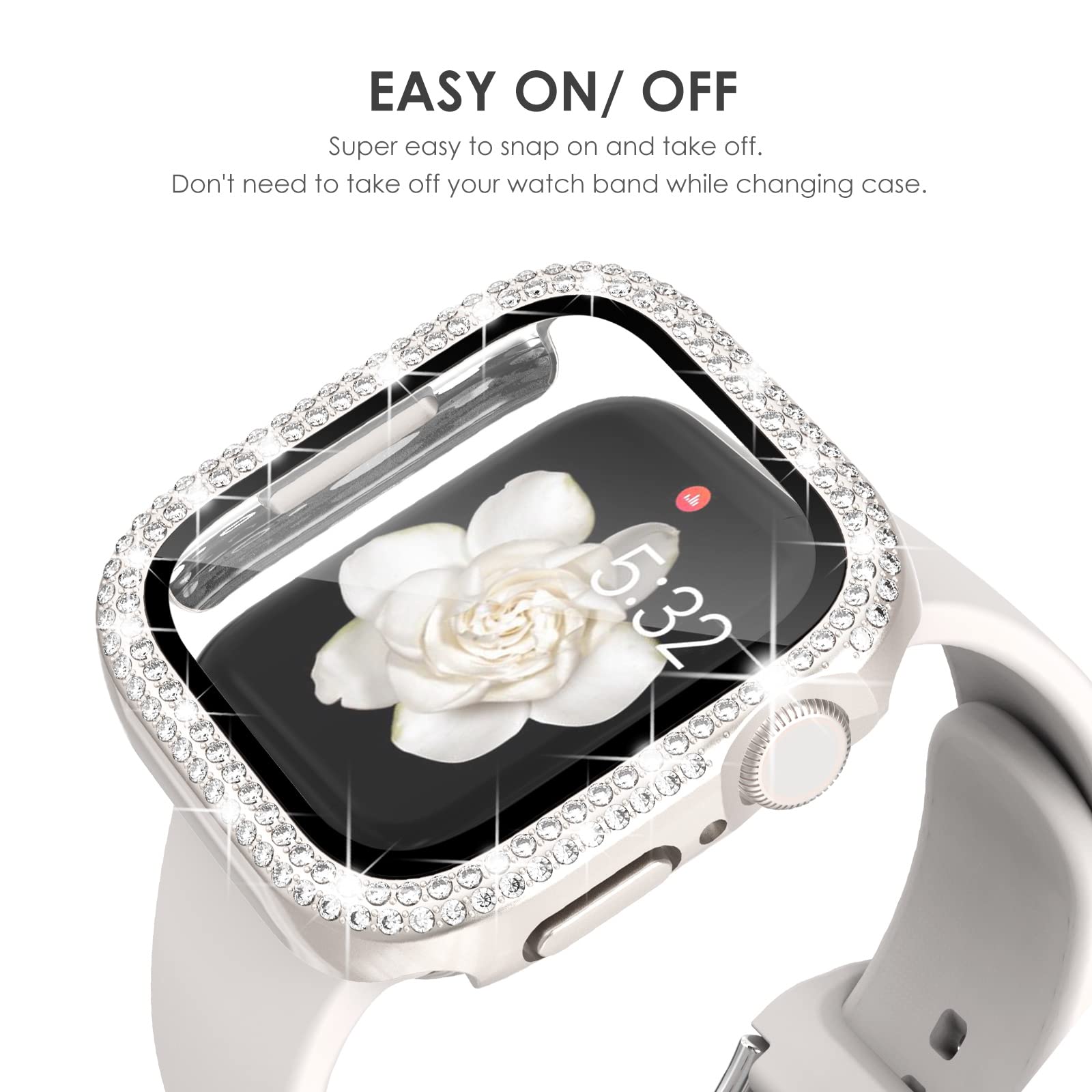 NewWays 2 Pack Compatible with Apple Watch Case 40mm Built-in Screen Protector,Women Diamond Bling Cases for iWatch Series SE(2025-2020) 6 5 4,Starlight/Clear — view 6