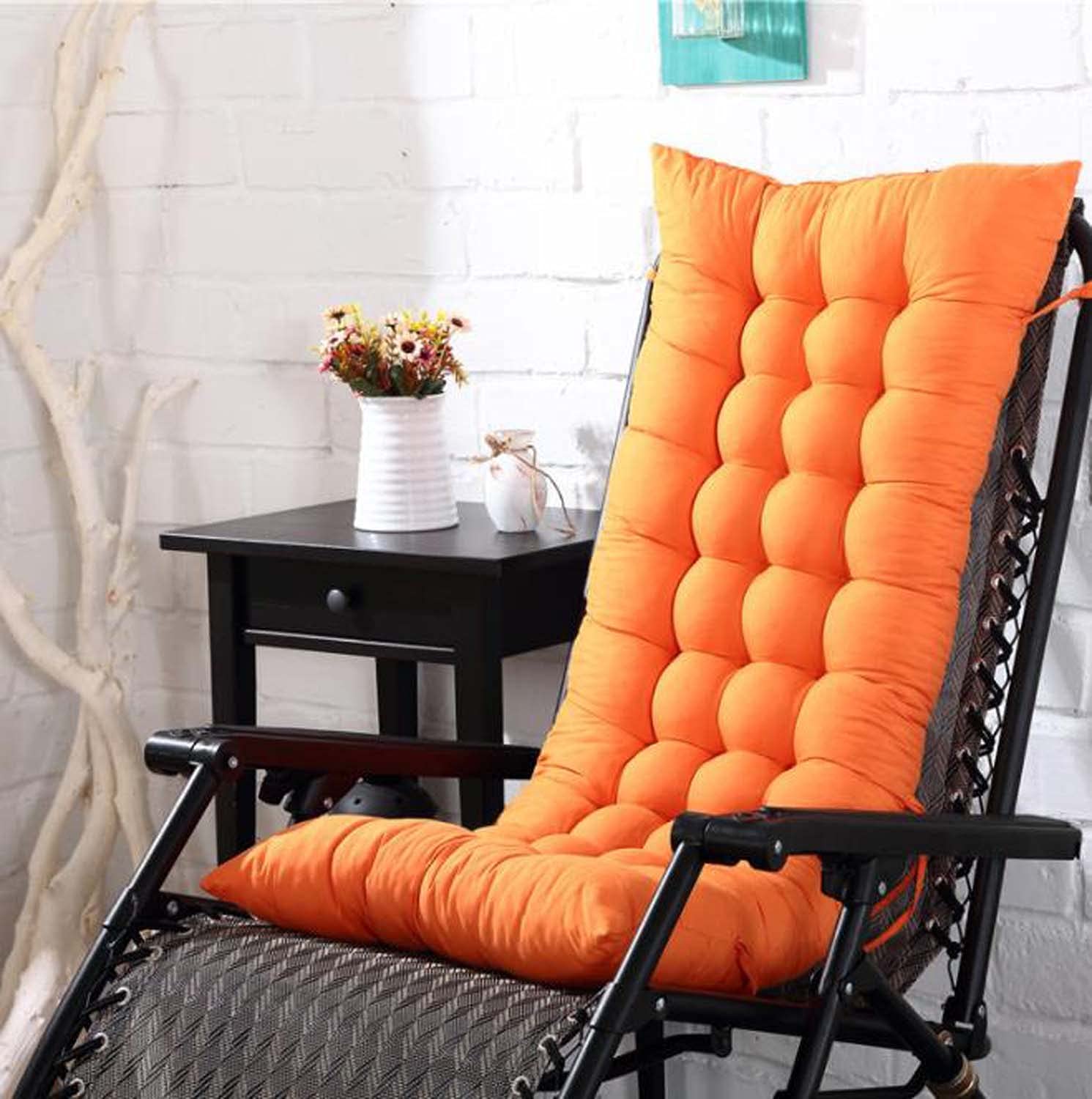 Yuing Sun Lounger Cushion Pads,Rocking Chair Cushion,Garden Non-slip with Backrest Ties Portable Garden Patio Padded Seat Cover for Travel Holiday 48x125cm Orange