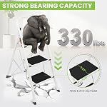 3 Step Ladder, SPIEEK Folding Step Stool with Wide Anti-Slip Pedal, 330lbs Capacity Portable Lightweight Ladders for Home Kitchen Outdoor, White
