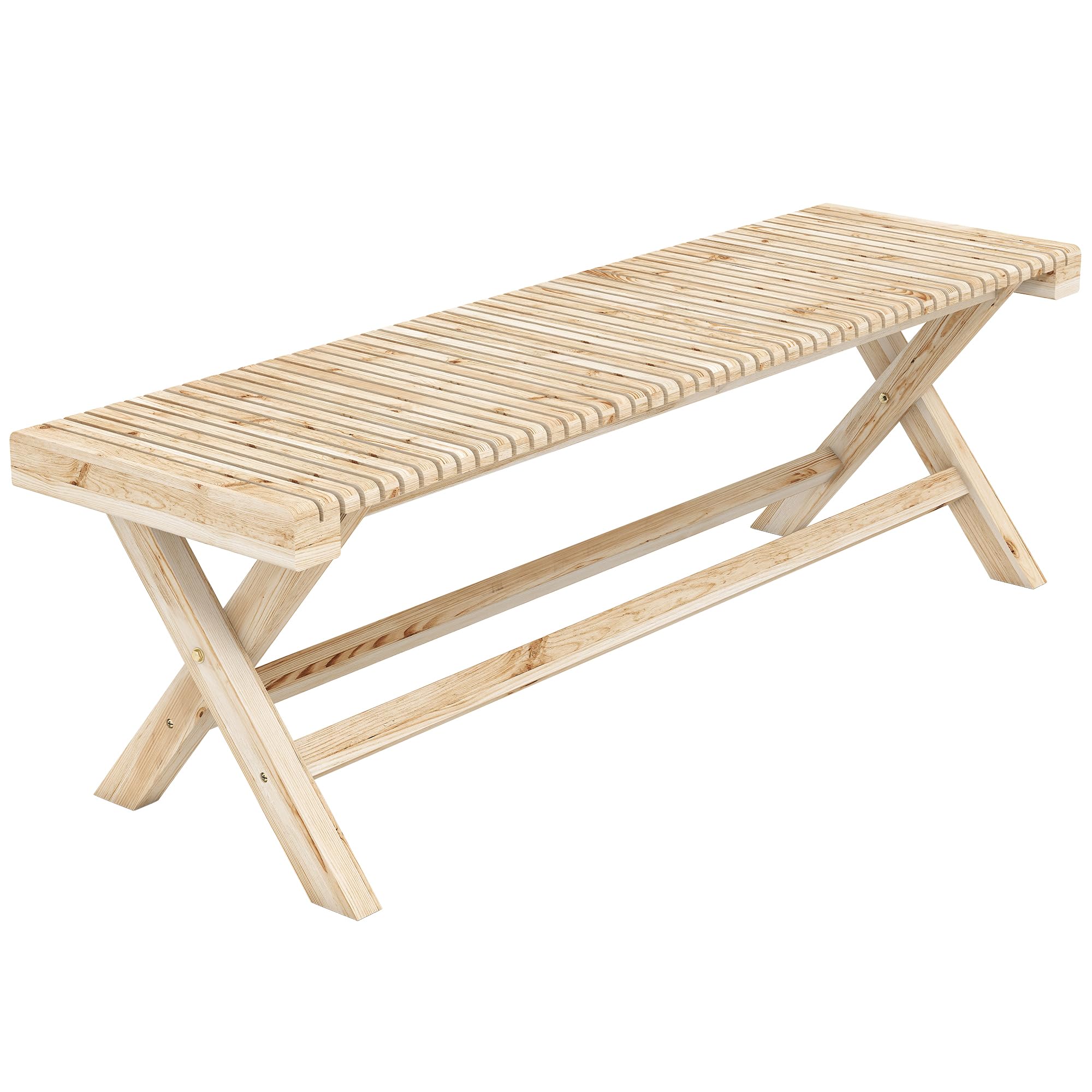 Outsunny - Banco de jardín de madera maciza, banco de jardín con asiento de lamas efecto madera, sin respaldo, para patio, balcón, parque, capacidad 240 kg, 140 x 40 x 43 cm, efecto madera natural