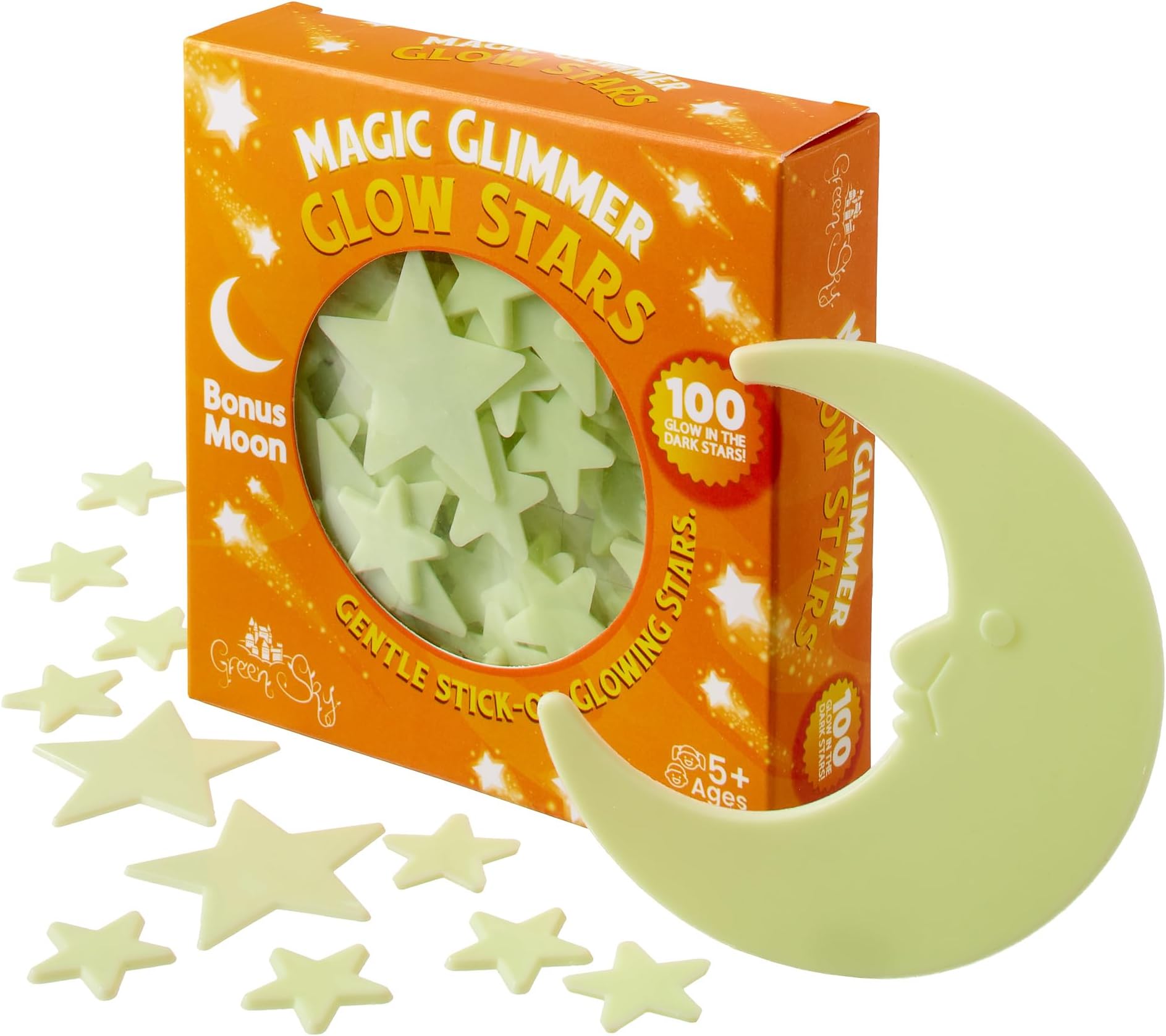 Green Sky Deluxe Glow Stars; Glow in The Dark Stars for Room Decor, Include Bonus Moon (100 Count)