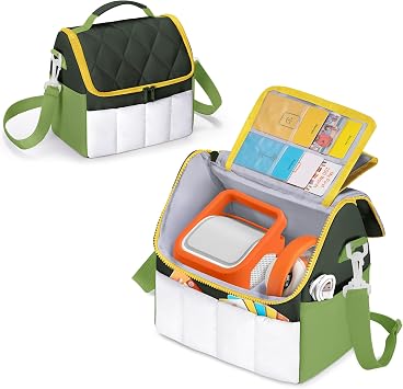 LoDrid Lightweight Carrying Case Compatible with YOTO Player 3rd Gen., Puffy Portable Storage Bag with Handle and Shoulder Strap for Audio Player and Accessories, Green, Bag Only, Patent Design