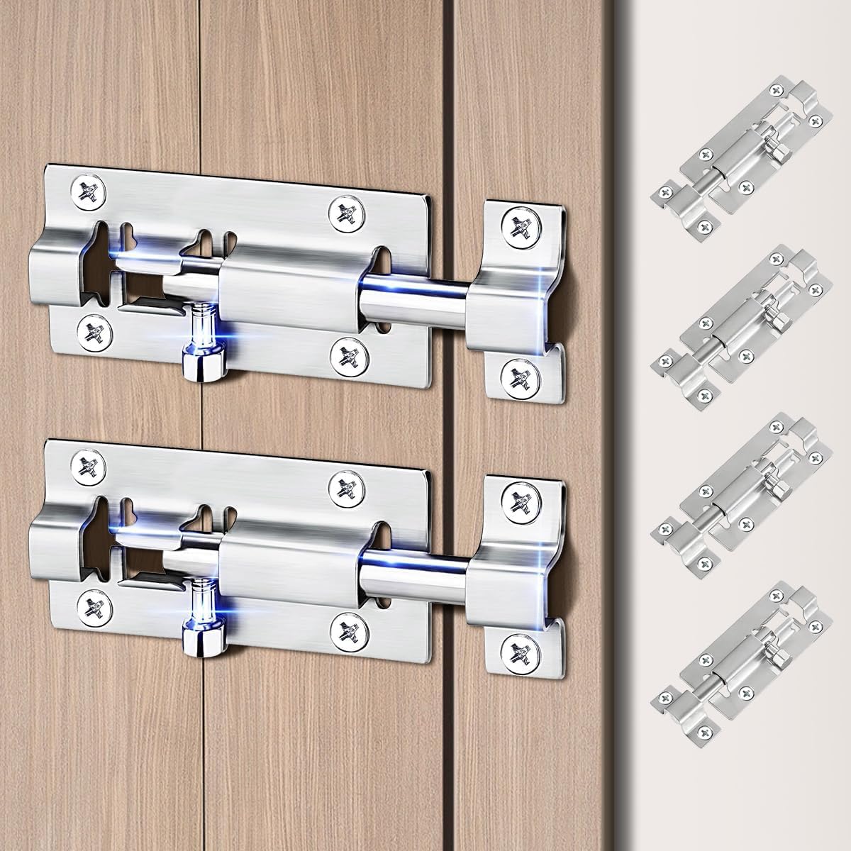 4 Pack Barrel Bolt Latch, 3 Inches Stainless Steel Slide Latch Lock, Premium Door Bolt Lock for Door, Cabinets, Windows