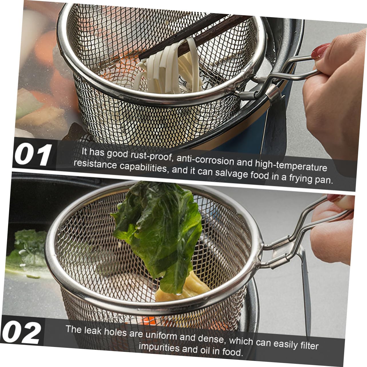Colador de Malla de Acero Inoxidable con Cuchara y función de Espumadera para Pasta, freír y tamizar Fino en la Cocina