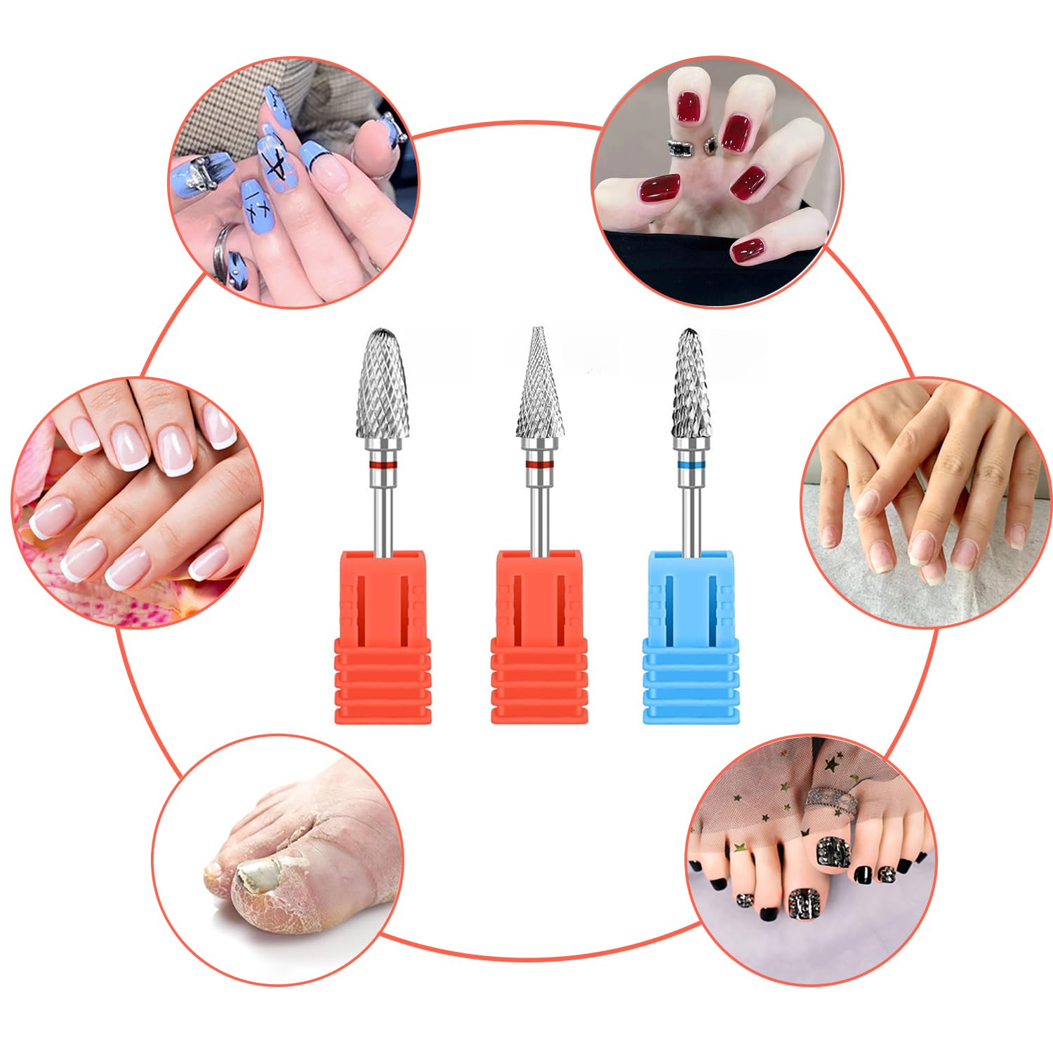 3 Pezzi Punte Fresa Unghie, 3/32 Pollici Punta Fresa Unghie Carburo di Tungsteno, per Rimuovere Gel, Acrilico, Cuticola, Strumenti per Manicure e Pedicure