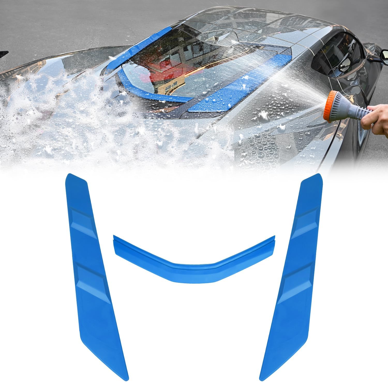 Blue Upgraded Rear Engine Bay Vent Cover for Washing fit for C8 Corvette Stingray Z51 Coupe 2020-2024 Z06/E-Ray 2023-2024,Rear Vent Window Blocks,Reused Back Engine Bay Hood Vent Caps