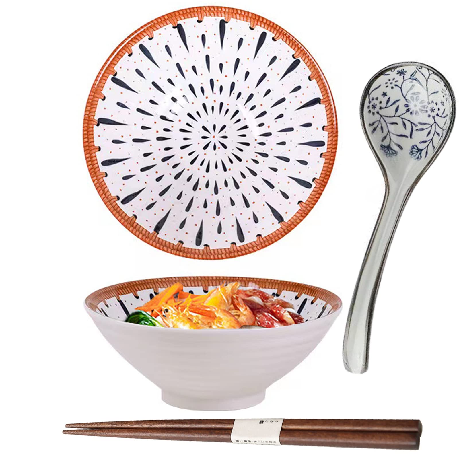 Japanische Suppenschale,Japanese Ramen Bowl Set,Japanisch Schussel Keramik,1100ml Ramen Schale,Soup Bowl japanese,Ramen Schüssel Keramik mit Löffel,Essstäbchen,Suppenschalen Porzellan