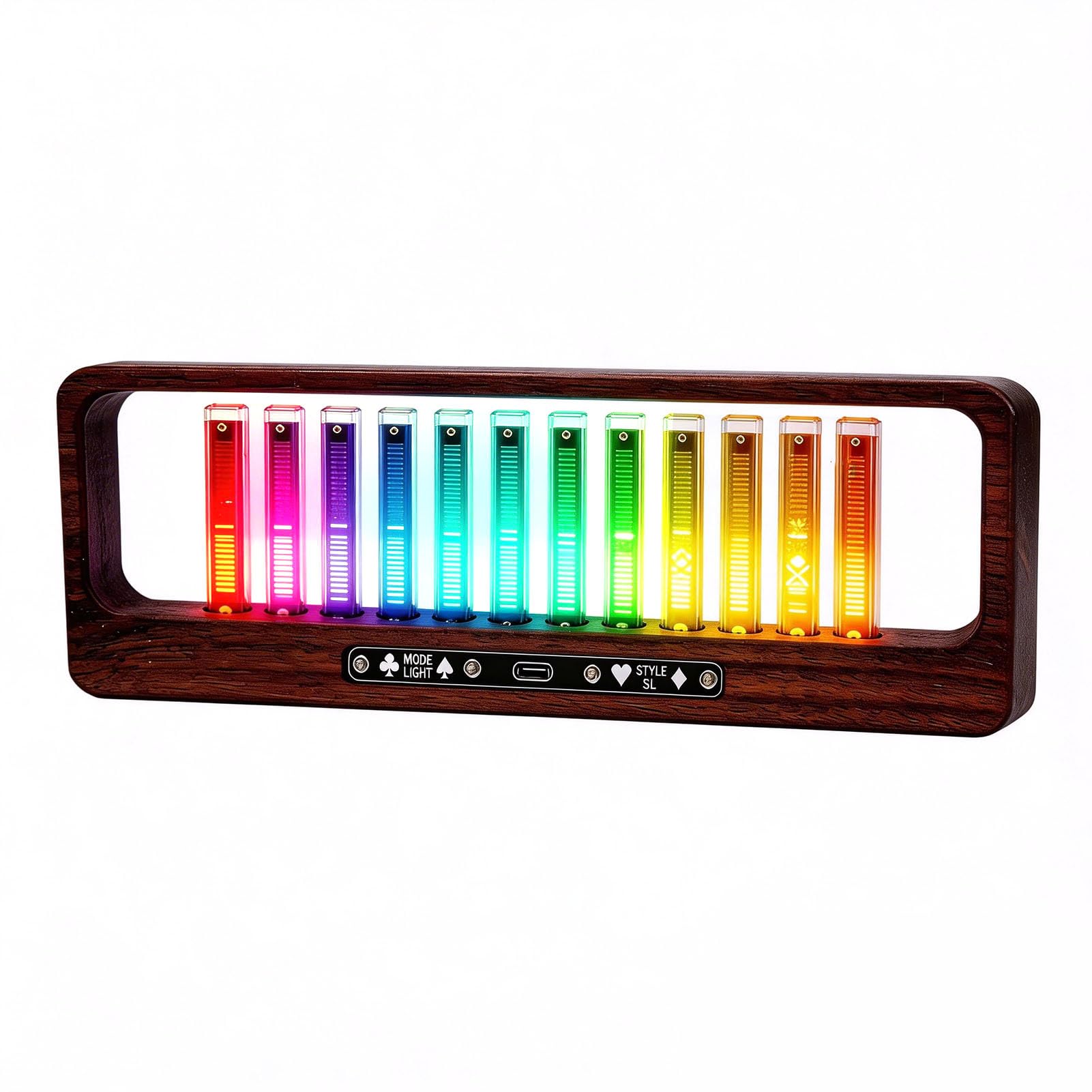 VBESTLIFE Pantalla de Espectro Musical LED, Analizador de Espectro de Audio de Alta Sensibilidad con 12 Tubos de Luz LED, RGB, Base de Madera Maciza, para Decoración de Estudio en el Hogar