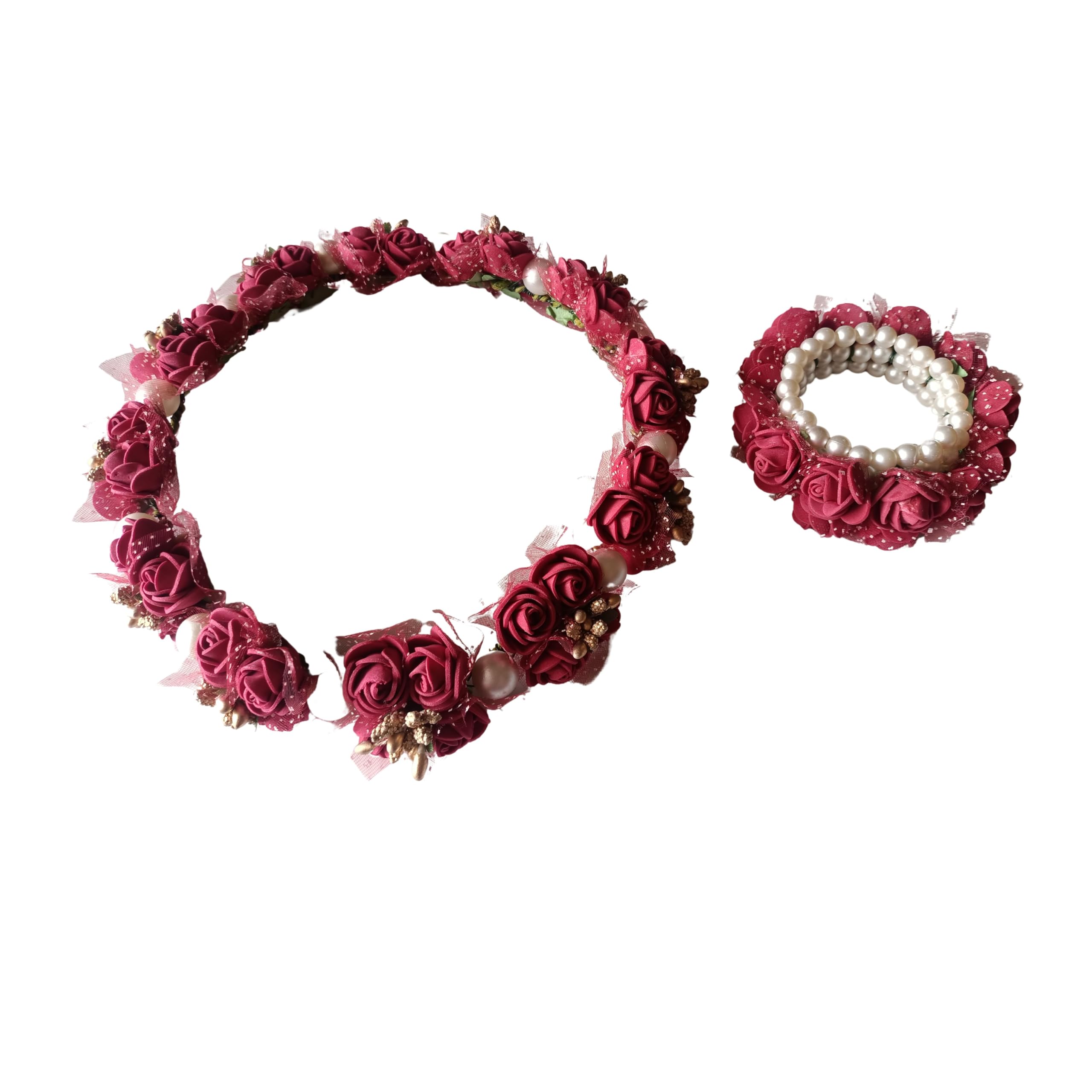 Premium Tiara & Bracelet Combo for Girls and Women | Floral Accessories for Birthday Wedding (Maroon) (B0CNS3W3S1) Amazon Price History, Amazon Price Tracker